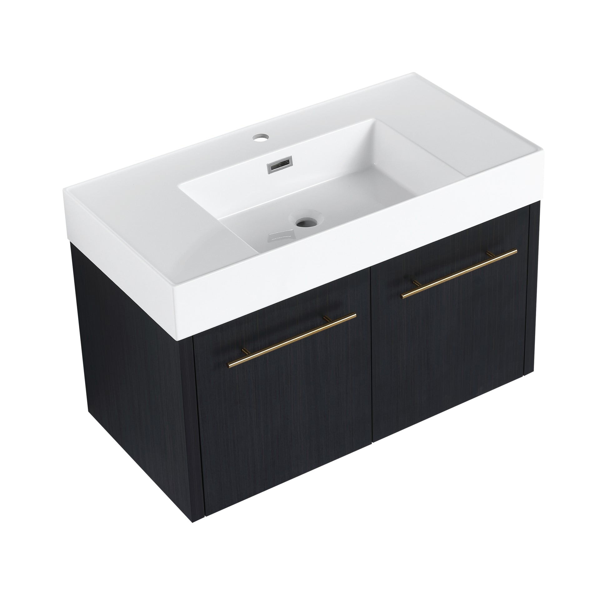 36 Inch Wall Mounted Bathroom Vanity With Sink, Thick Edged Resin Basin, Kd Package Black Chestnut 2 Bathroom Wall Mounted Modern Plywood