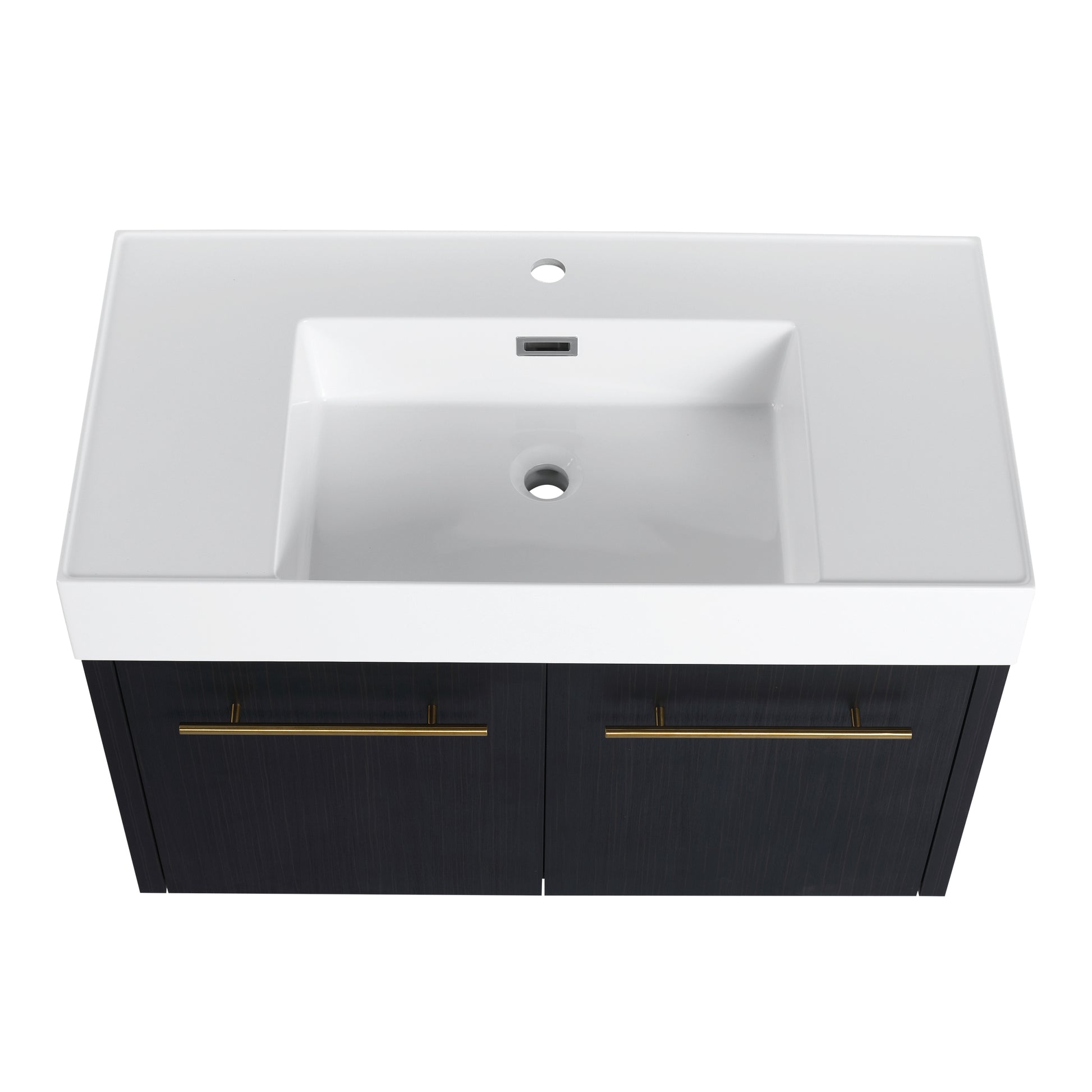 36 Inch Wall Mounted Bathroom Vanity With Sink, Thick Edged Resin Basin, Kd Package Black Chestnut 2 Bathroom Wall Mounted Modern Plywood