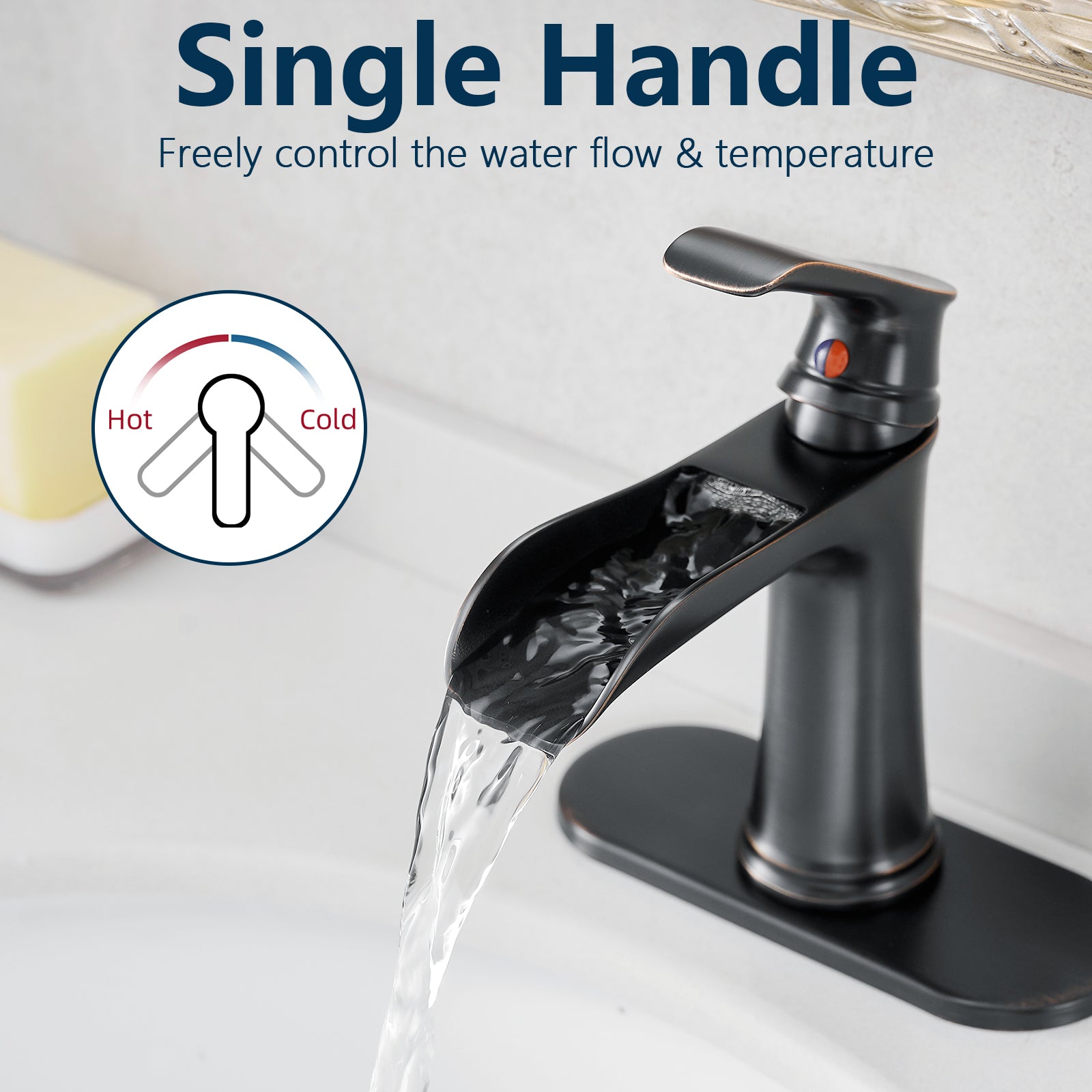 Sink Faucet With Deck Plate Waterfall Orb With Pop Up Drain And Supply Lines Bathroom Faucets For Sink 1 Hole One Handle Faucets Vanity Bath Mixer Tap Bathroom Joystick Geometric One Oil Rubbed Bronze Side Sprayer Deck Mounted Cartridge Valve Single Hole