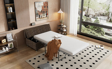Twin Size Folding Ottoman Sleeper Bed With Mattress Convertible Guest Bed Espresso Espresso Foam Linen 1 Seat