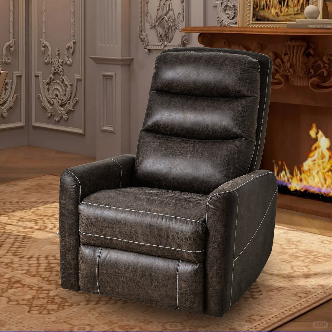 Swivel Glider Rocker Recliner Chair For Nursery,Manual Swivel Rocking Recliner,Mordern Home Theater Seating Soft Reclining Chairs For Living Room,Brown Antique Brown Primary Living Space Memory Foam Wipe Clean American Traditional Handle Memory Foam