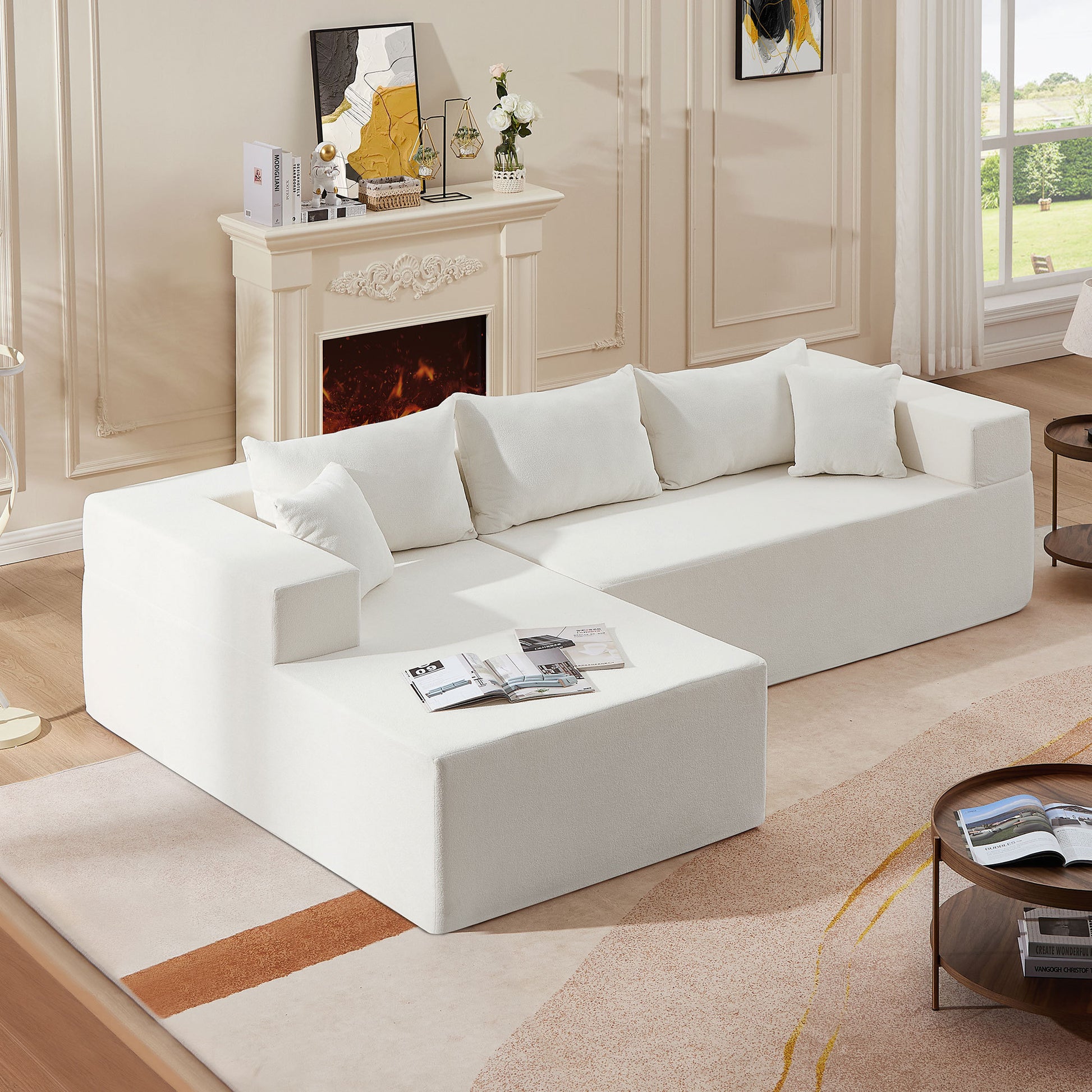 L Shape Modular Sectional Living Room Sofa Set Upholstered Sleeper Sofa For Living Room,16.53 Inch Cushion Heightening, 2 Pc Free Combination.Beige Beige Fabric 3 Seat