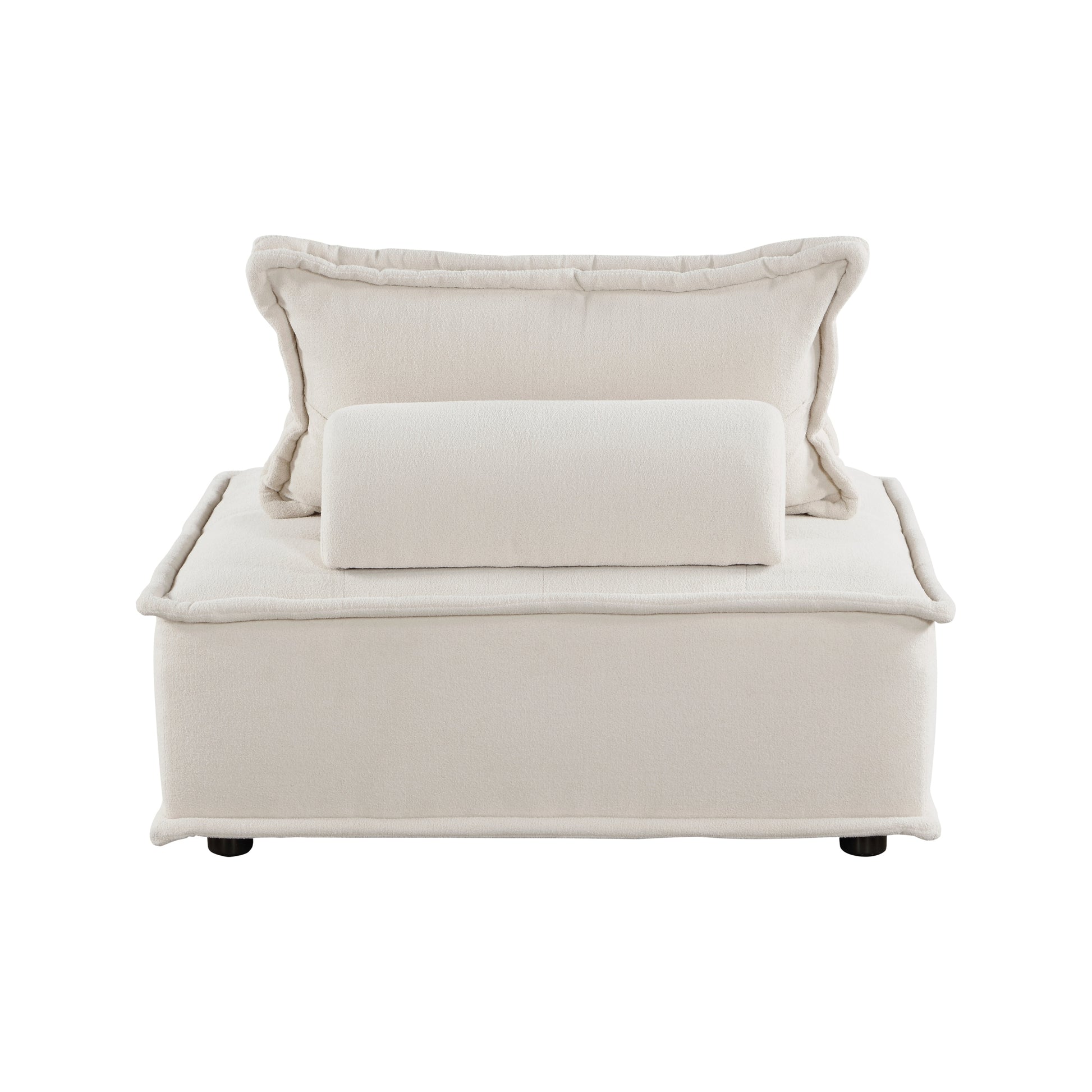 Living Room Furniture Tufted Accent Chair With Bolster Pillow Beige Boucle Fabric Upholstered 1Pc Modern Modular Armless Chair Solid Wood Beige Primary Living Space Contemporary,Modern Solid Wood