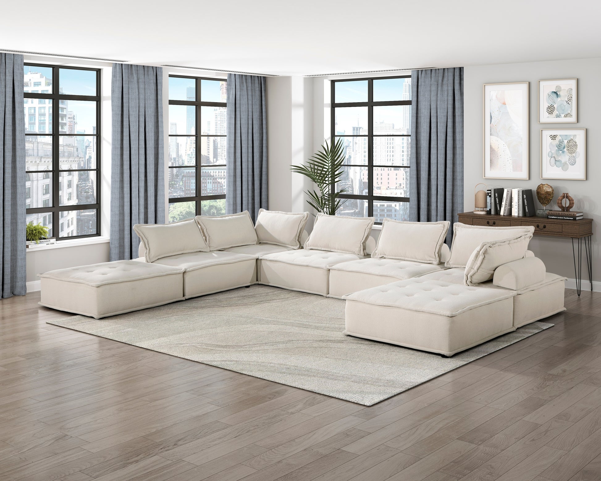 Living Room Furniture Tufted Accent Chair With Bolster Pillow Beige Boucle Fabric Upholstered 1Pc Modern Modular Armless Chair Solid Wood Beige Primary Living Space Contemporary,Modern Solid Wood