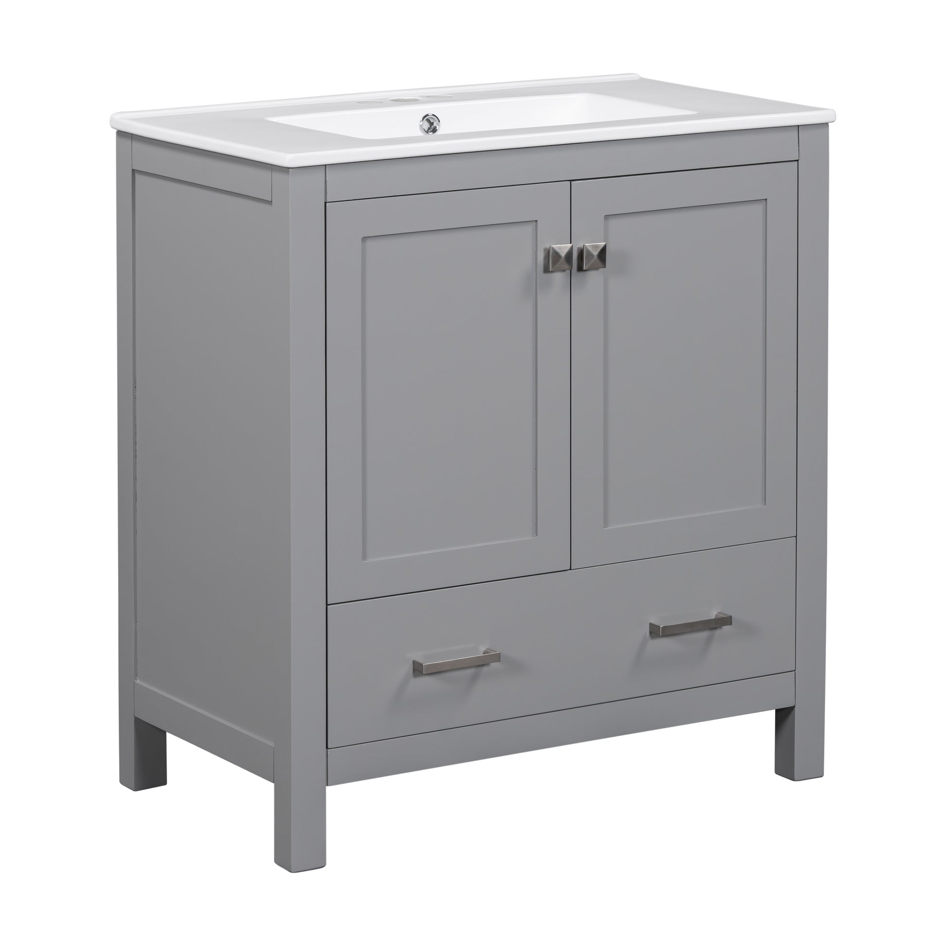 30" Gray Bathroom Vanity With Single Sink, Combo Cabinet Undermount Sink, Bathroom Storage Cabinet With 2 Doors And A Drawer, Soft Closing, Multifunctional Storage, Solid Wood Frame Gray Bathroom Solid Wood Mdf