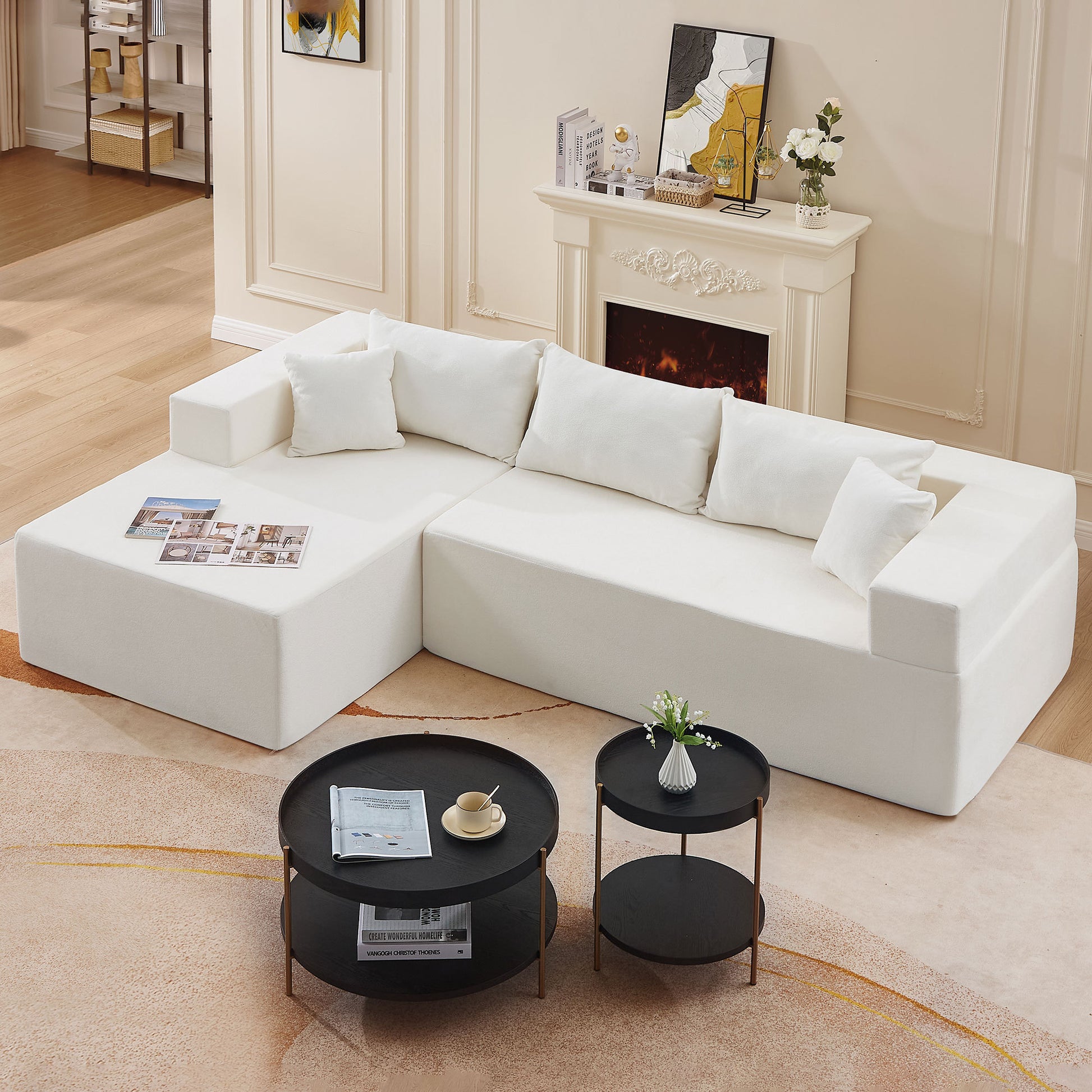 L Shape Modular Sectional Living Room Sofa Set Upholstered Sleeper Sofa For Living Room,16.53 Inch Cushion Heightening, 2 Pc Free Combination.Beige Beige Fabric 3 Seat