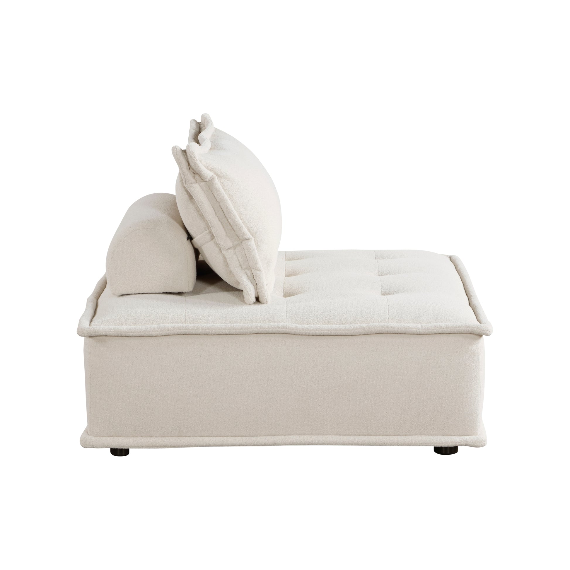 Living Room Furniture Tufted Accent Chair With Bolster Pillow Beige Boucle Fabric Upholstered 1Pc Modern Modular Armless Chair Solid Wood Beige Primary Living Space Contemporary,Modern Solid Wood