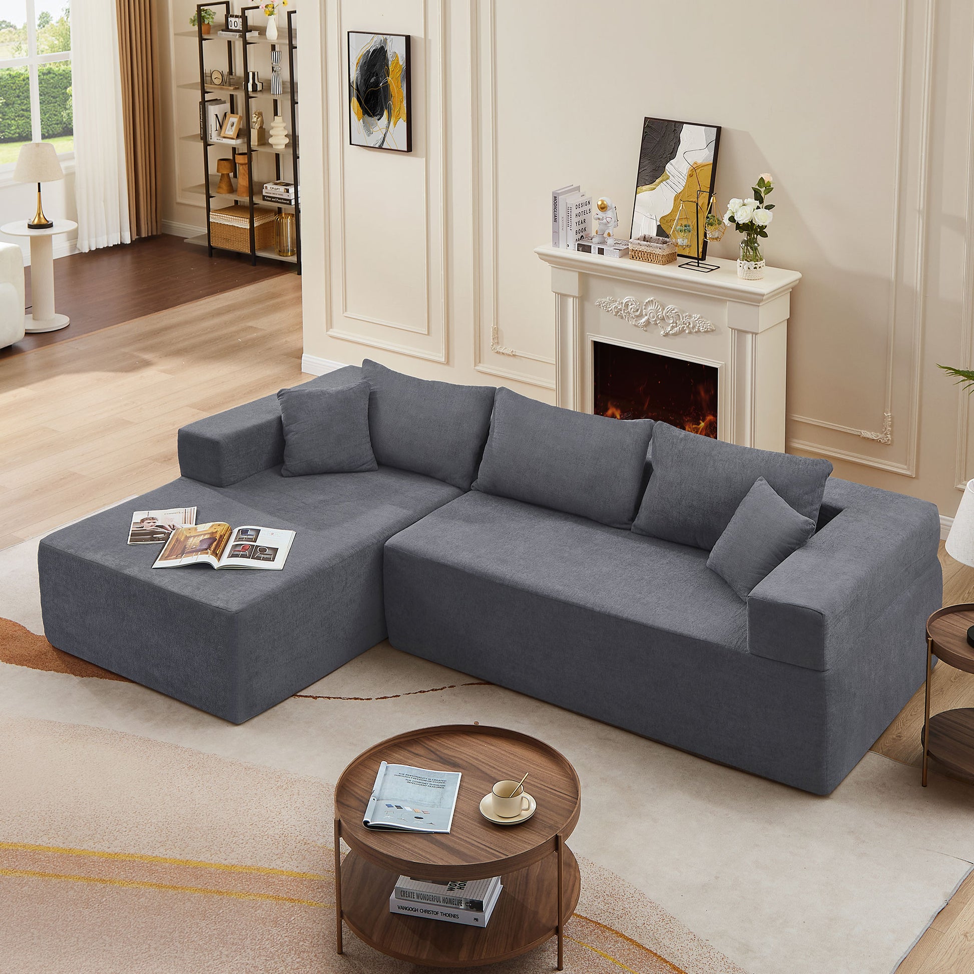 L Shape Modular Sectional Living Room Sofa Set Upholstered Sleeper Sofa For Living Room,16.53 Inch Cushion Heightening, 2 Pc Free Combination Sofa For Apartment,Grey Grey Fabric 3 Seat