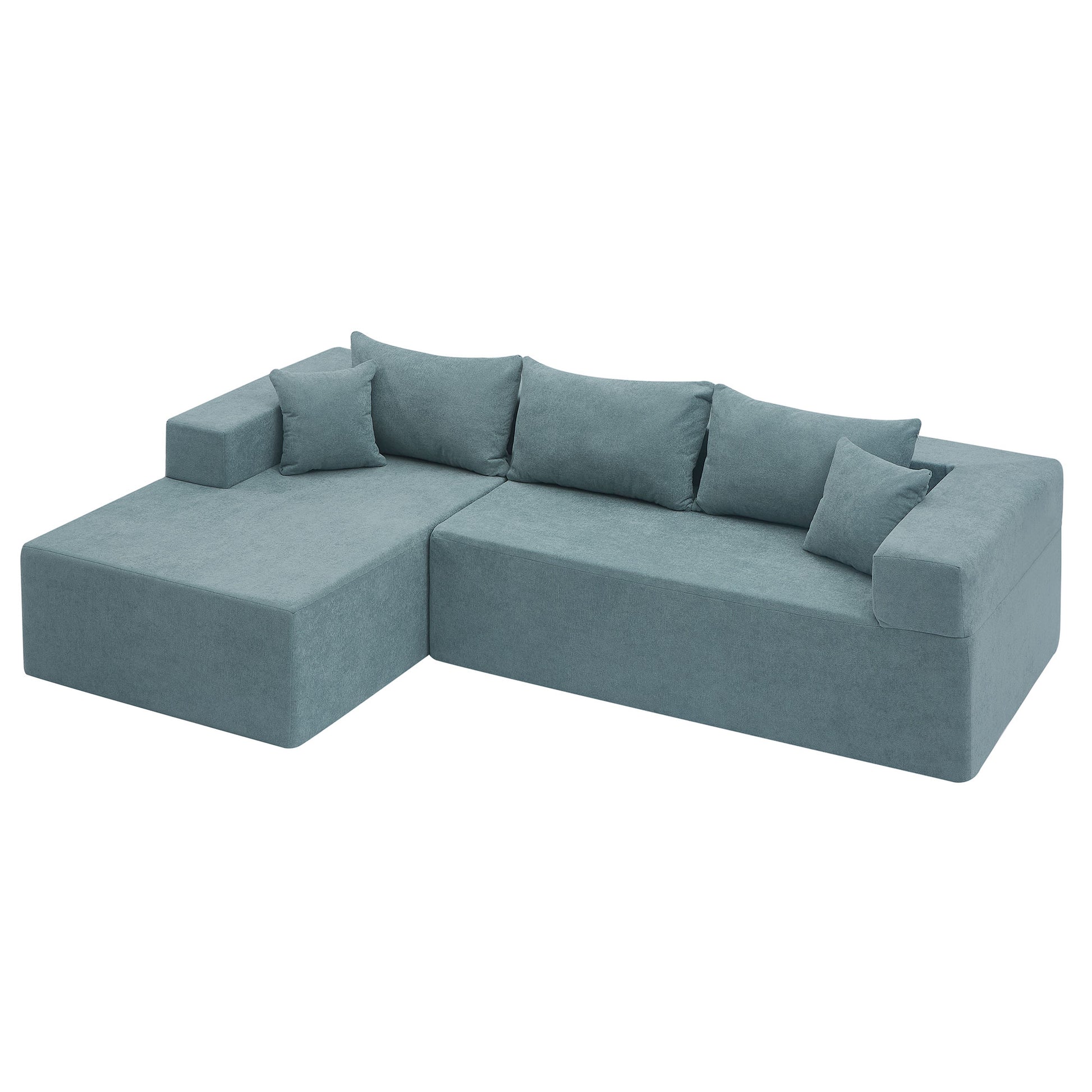 L Shape Modular Sectional Living Room Sofa Set Upholstered Sleeper Sofa For Living Room,16.53 Inch Cushion Heightening, 2 Pc Free Combination Sofa For Apartment Blue Lime Green Fabric 3 Seat