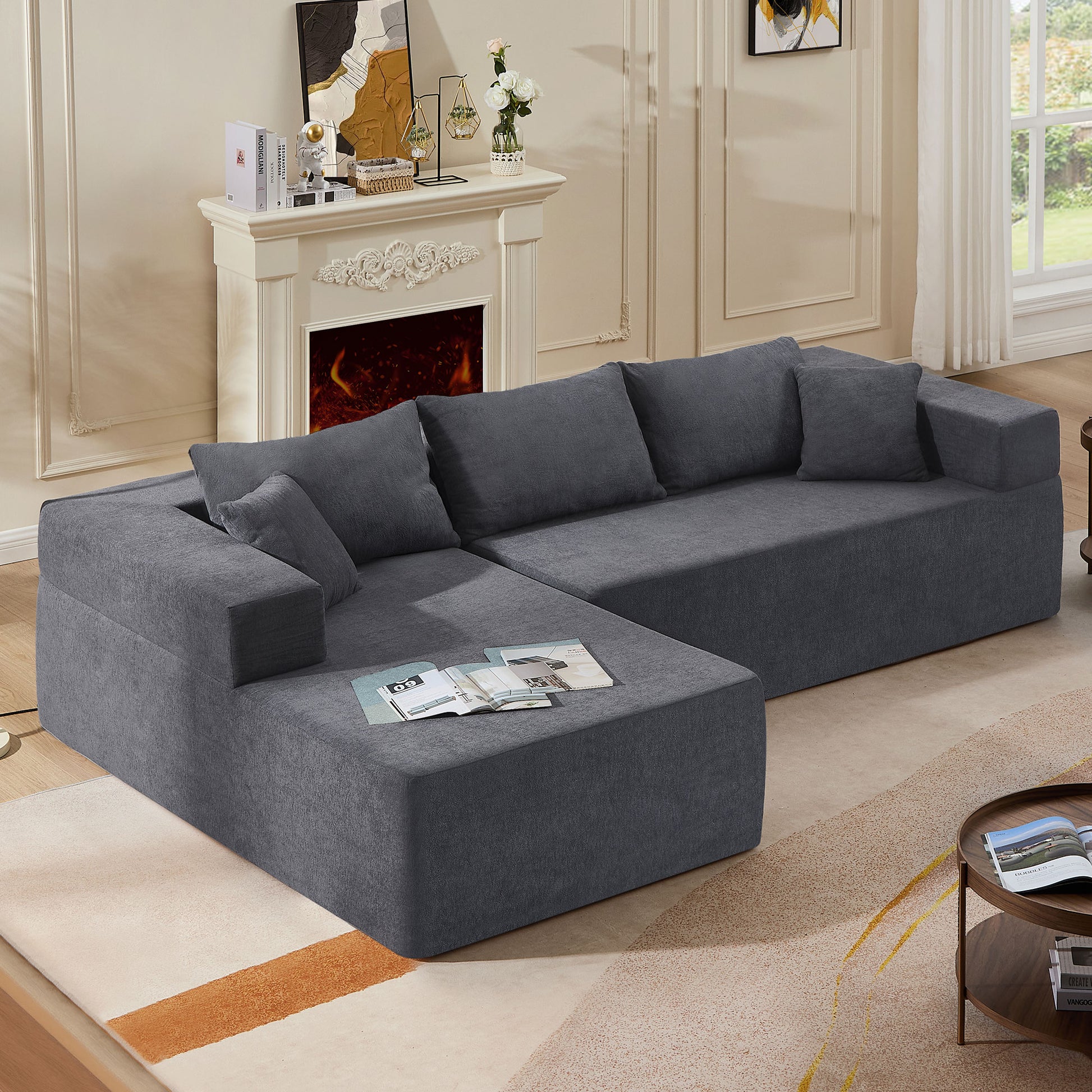 L Shape Modular Sectional Living Room Sofa Set Upholstered Sleeper Sofa For Living Room,16.53 Inch Cushion Heightening, 2 Pc Free Combination Sofa For Apartment,Grey Grey Fabric 3 Seat