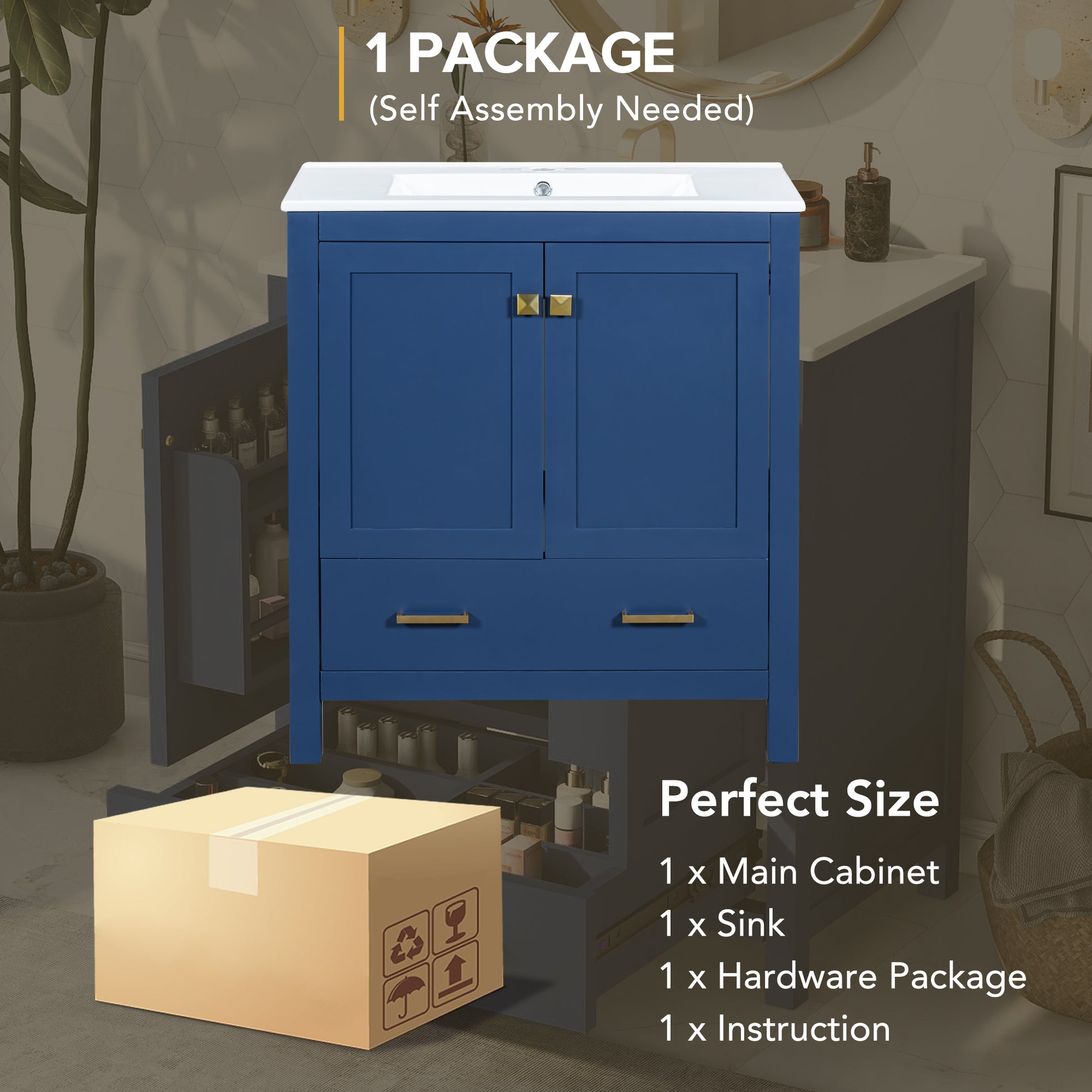 30" Blue Bathroom Vanity With Single Sink, Combo Cabinet Undermount Sink, Bathroom Storage Cabinet With 2 Doors And A Drawer, Soft Closing, Multifunctional Storage, Solid Wood Frame Blue Bathroom Solid Wood Mdf