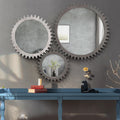 Vintage 17'' X 17'' Wood Round Hanging Gear Shape Decorative Mirror Patchwork Effect With Large Size Mirrors Individually On Art Walls,Sold Individually Antique White Washed White Washed American Design Solid Wood Mdf Mirror