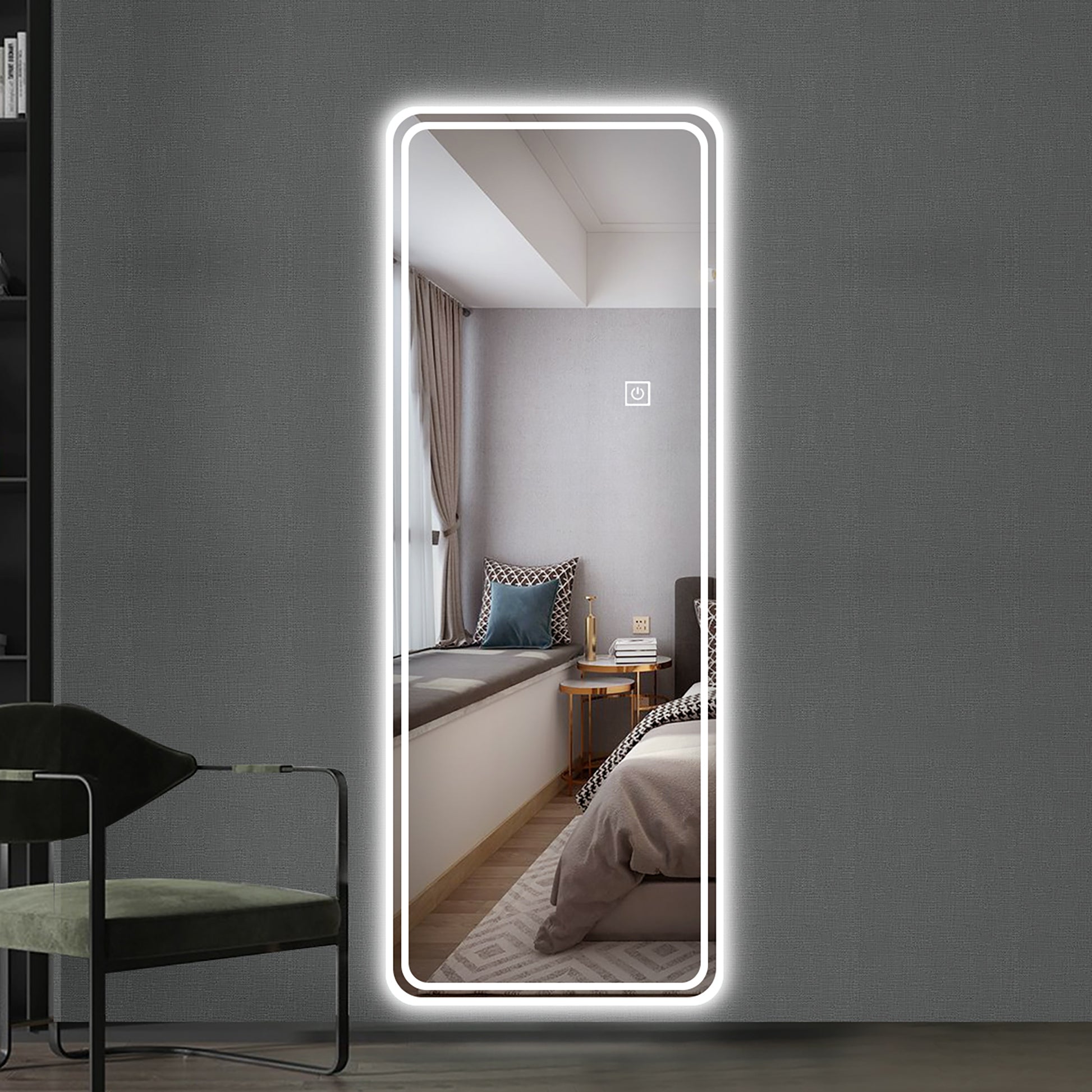 65"X24" Full Length Floor Mirror Led Whole Body Mirror, Wall Mounted Hanging Mirror With Lights, Makeup Vanity Mirror, Bedroom Full Size Body Mirror With Dimming & 3 Color Modes Clear Glass