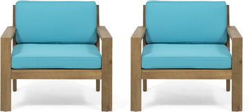 Outdoor Acacia Wood Club Chairs With Cushions Set Of 2 Brown Teal Wood