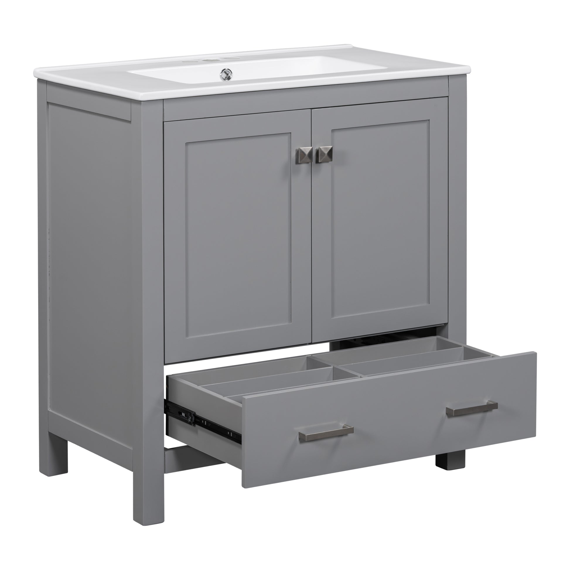 30" Gray Bathroom Vanity With Single Sink, Combo Cabinet Undermount Sink, Bathroom Storage Cabinet With 2 Doors And A Drawer, Soft Closing, Multifunctional Storage, Solid Wood Frame Gray Bathroom Solid Wood Mdf