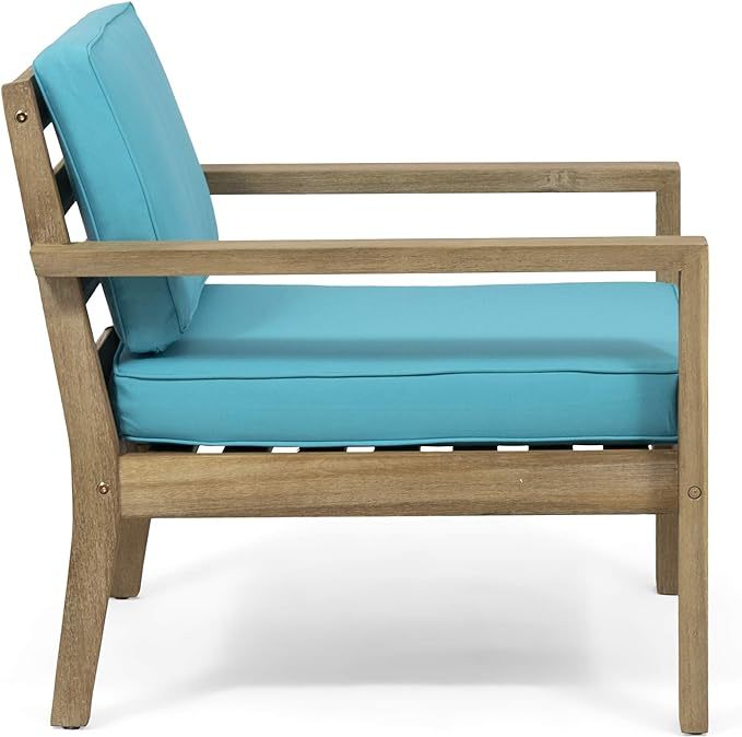 Outdoor Acacia Wood Club Chairs With Cushions Set Of 2 Brown Teal Wood