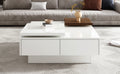 Movable Top Coffee Table, Modern Square Wood Coffee Table With High Gloss Finish, 4 Hidden Storage Drawers For Living Room White Mdf