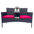 Wicker Patio Conversation Furniture Set, Outdoor Furniture Set With Removable Cushions & Table, Tempered Glass Top, Modern Rattan Bench For Garden Lawn Backyard Yes Complete Patio Set Red Brown Weather Resistant Frame Water Resistant Cushion Garden &