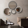 Vintage 34'' X 34'' Wood Round Hanging Gear Shape Heavy Decorative Mirror For Bathroom Living Room Entryway Or Put Together To Your Liking Antique Dark Brown Dark Brown Glass Mirror