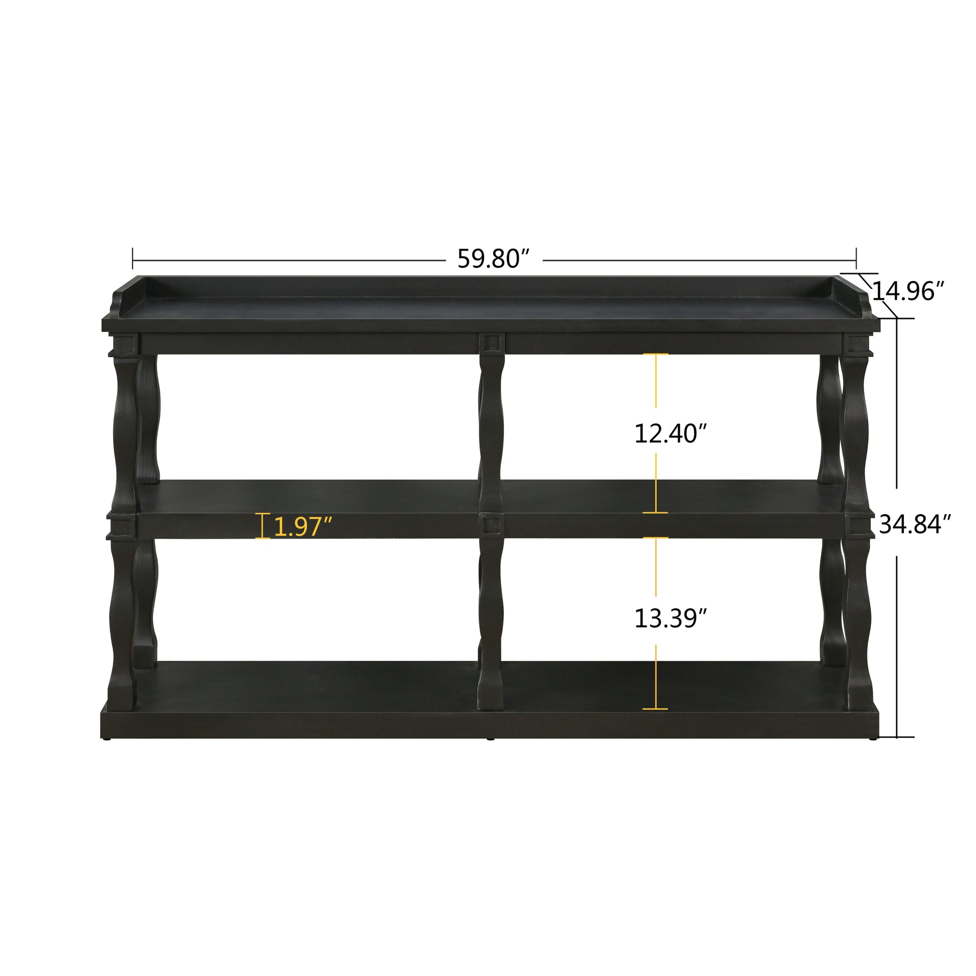 Console Table With 3 Tier Open Storage Spaces And Roman Column Effect Support Legs,Narrow Sofa Entry Table For Living Room, Entryway And Hallway Black Black Primary Living Space Floor Mount Console Tables Glossy Mdf Mdf