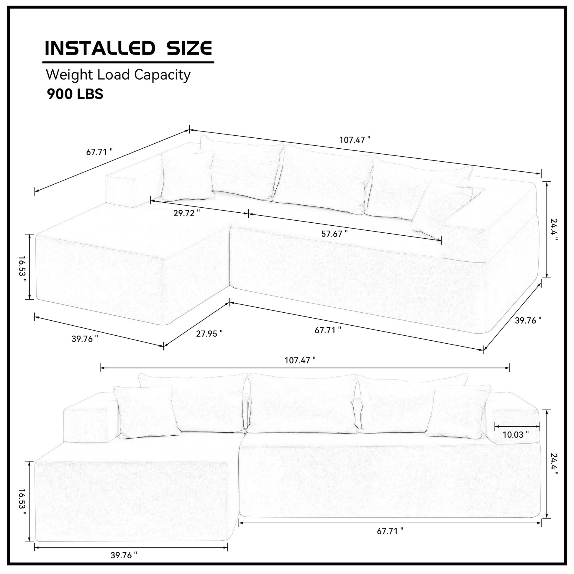 L Shape Modular Sectional Living Room Sofa Set Upholstered Sleeper Sofa For Living Room,16.53 Inch Cushion Heightening, 2 Pc Free Combination Sofa For Apartment,Grey Grey Fabric 3 Seat