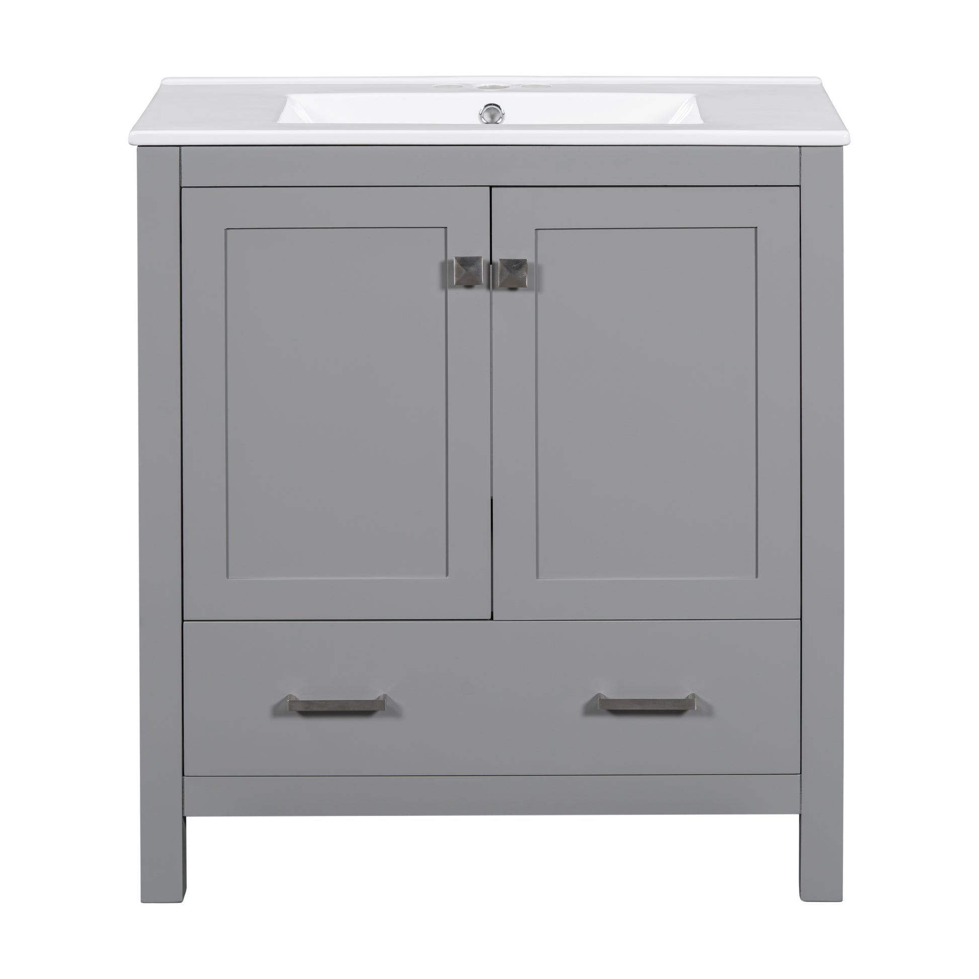 30" Gray Bathroom Vanity With Single Sink, Combo Cabinet Undermount Sink, Bathroom Storage Cabinet With 2 Doors And A Drawer, Soft Closing, Multifunctional Storage, Solid Wood Frame Gray Bathroom Solid Wood Mdf