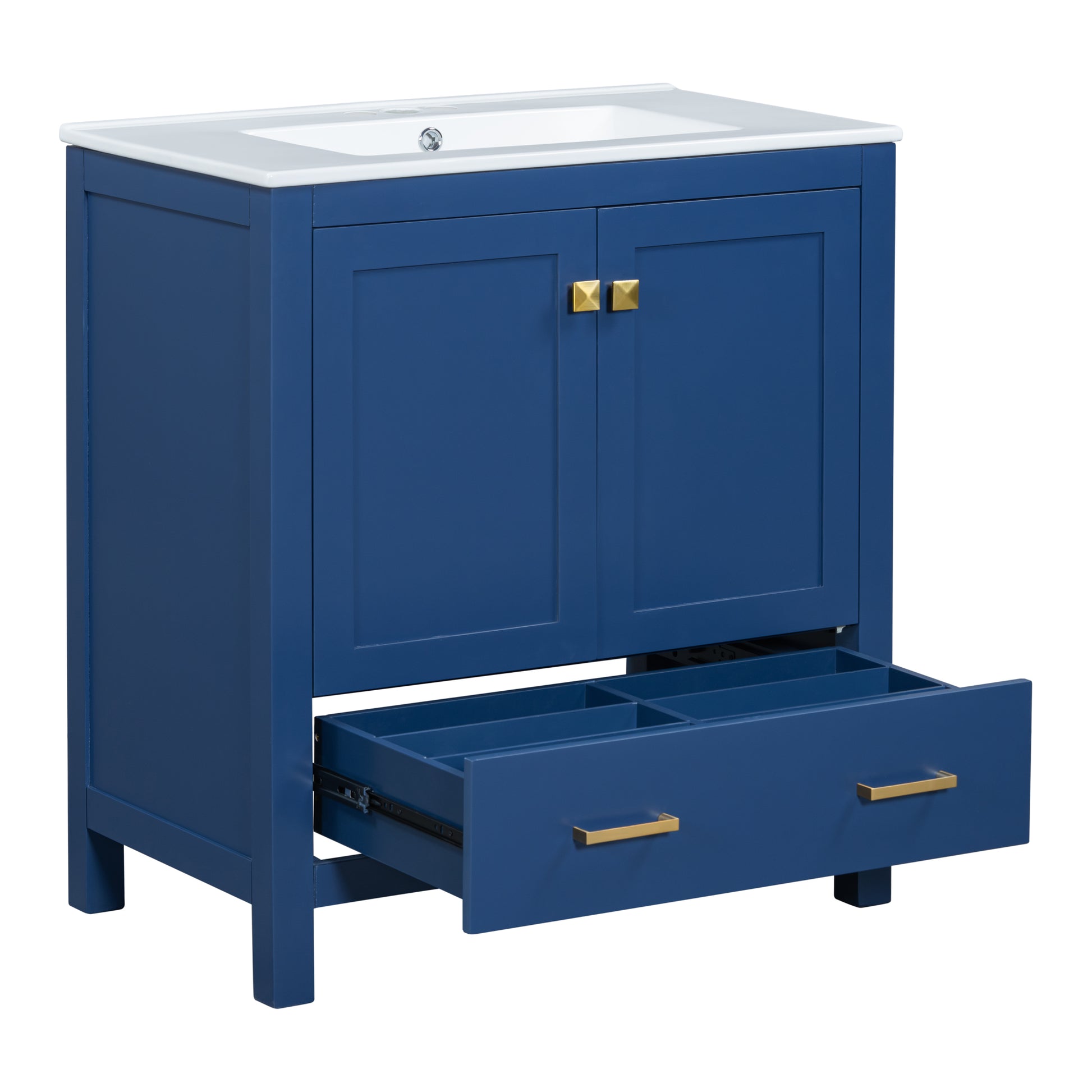 30" Blue Bathroom Vanity With Single Sink, Combo Cabinet Undermount Sink, Bathroom Storage Cabinet With 2 Doors And A Drawer, Soft Closing, Multifunctional Storage, Solid Wood Frame Blue Bathroom Solid Wood Mdf