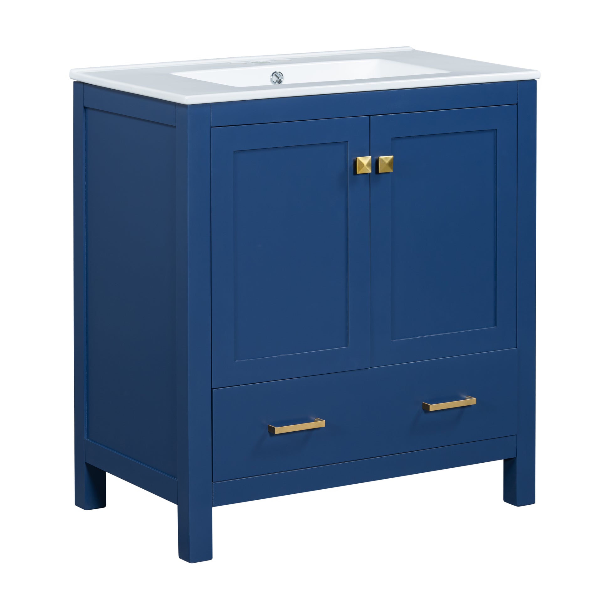 30" Blue Bathroom Vanity With Single Sink, Combo Cabinet Undermount Sink, Bathroom Storage Cabinet With 2 Doors And A Drawer, Soft Closing, Multifunctional Storage, Solid Wood Frame Blue Bathroom Solid Wood Mdf