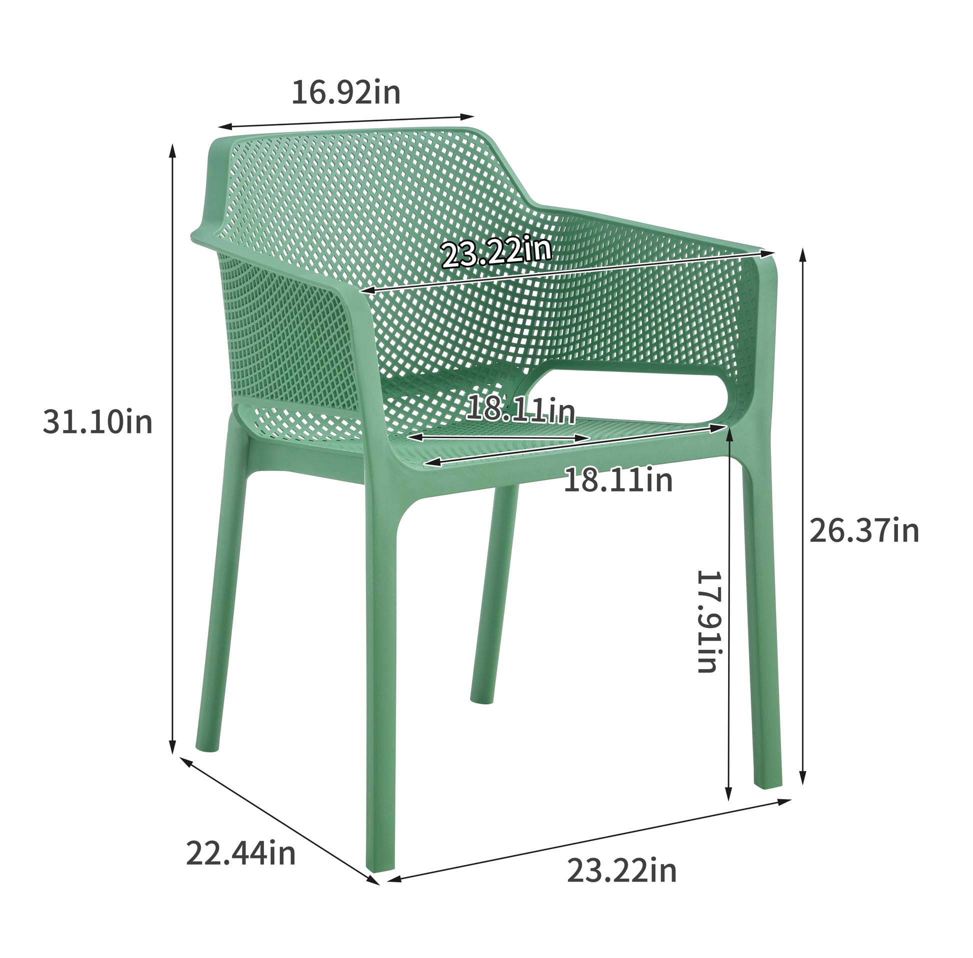 3 Piece Plastic Arm Chair Bistro Grs Premium Ocean Plastic, Green Army Green Plastic