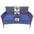 Wicker Patio Conversation Furniture Set, Outdoor Furniture Set With Removable Cushions & Table, Tempered Glass Top, Modern Rattan Bench For Garden Lawn Backyard Yes Complete Patio Set Blue Brown Weather Resistant Frame Water Resistant Cushion Garden &