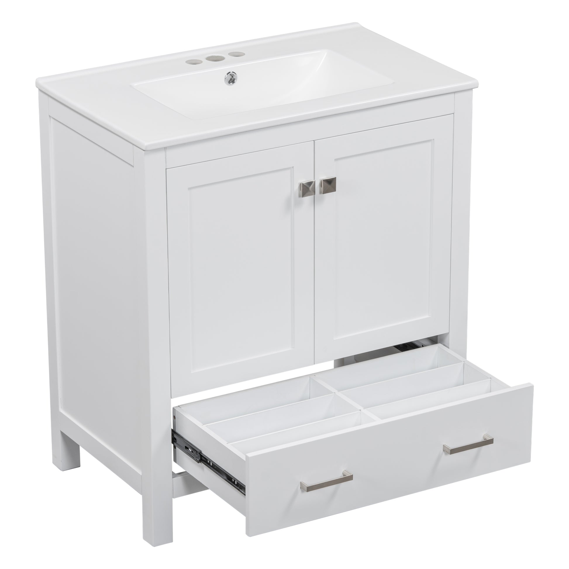 30" White Bathroom Vanity With Single Sink, Combo Cabinet Undermount Sink, Bathroom Storage Cabinet With 2 Doors And A Drawer, Soft Closing, Multifunctional Storage, Solid Wood Frame White Bathroom Solid Wood Mdf