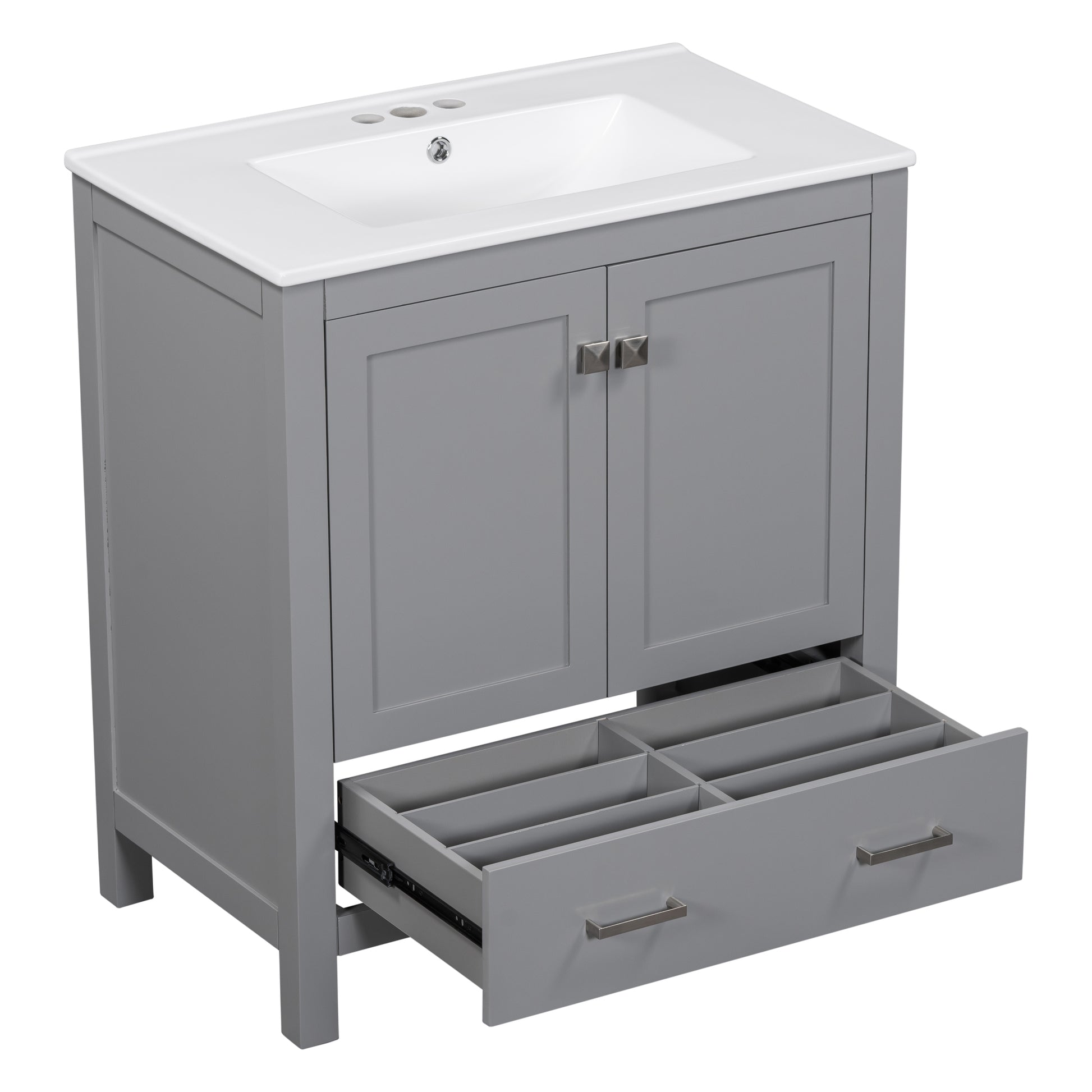 30" Gray Bathroom Vanity With Single Sink, Combo Cabinet Undermount Sink, Bathroom Storage Cabinet With 2 Doors And A Drawer, Soft Closing, Multifunctional Storage, Solid Wood Frame Gray Bathroom Solid Wood Mdf