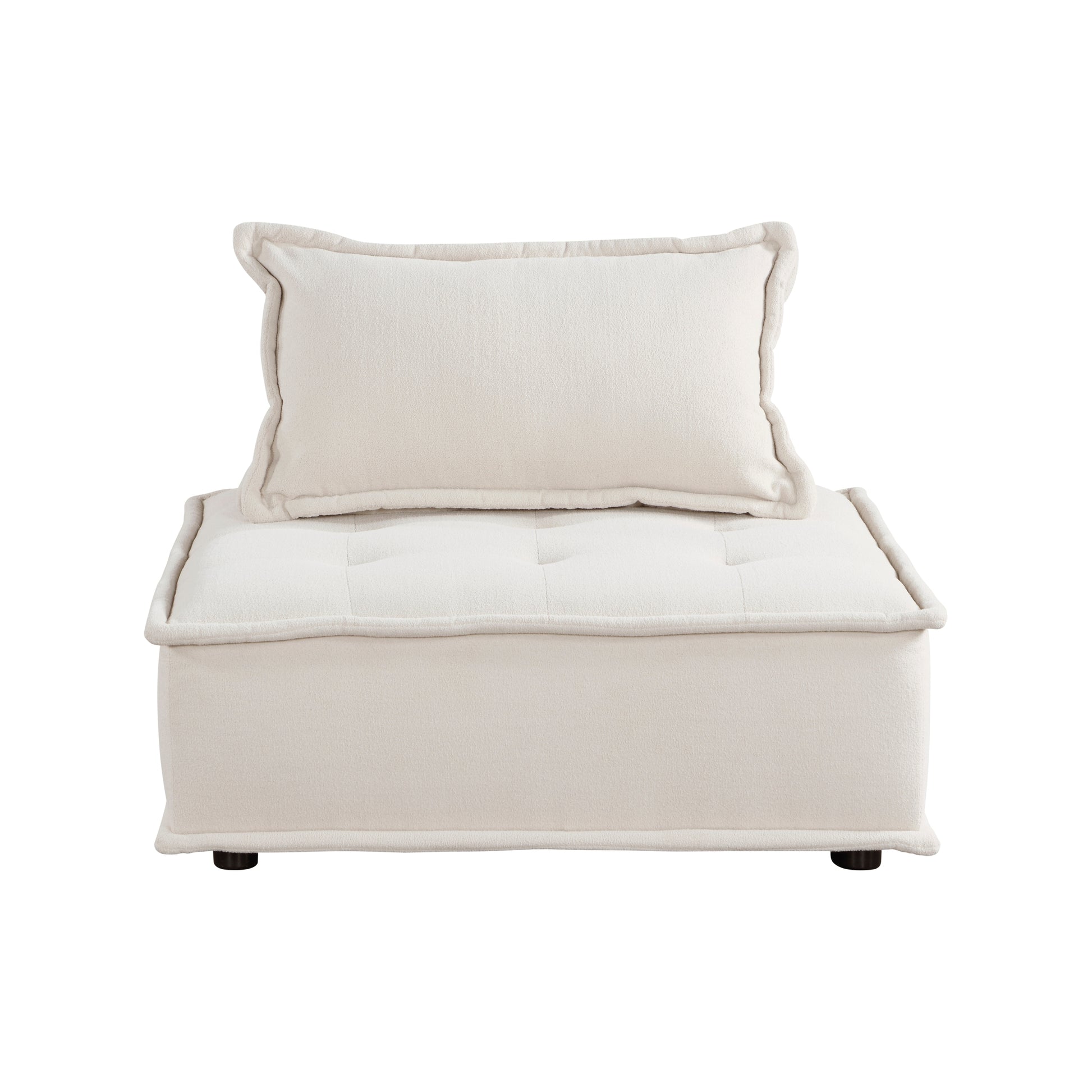 Living Room Furniture Tufted Accent Chair With Bolster Pillow Beige Boucle Fabric Upholstered 1Pc Modern Modular Armless Chair Solid Wood Beige Primary Living Space Contemporary,Modern Solid Wood