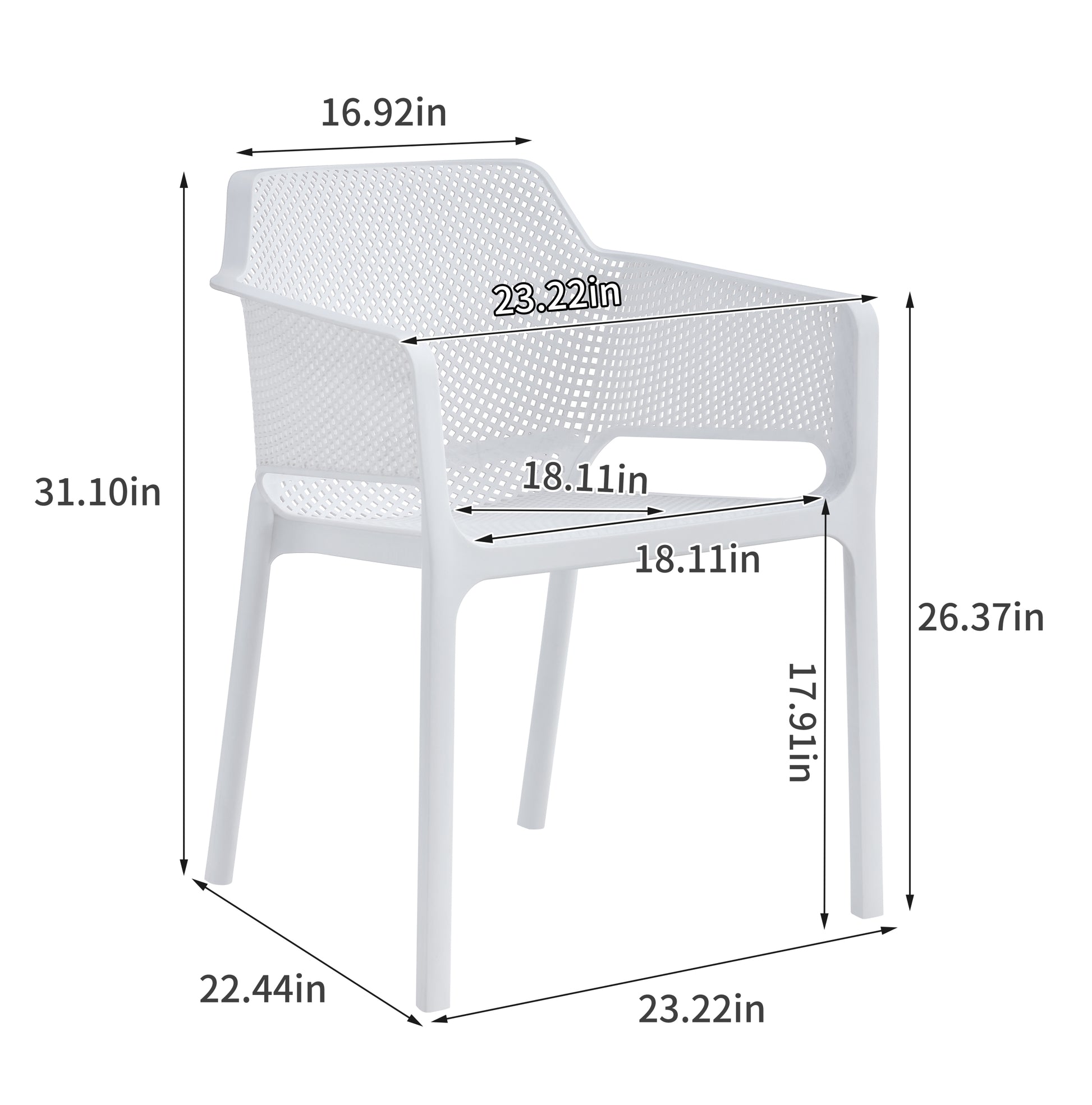 3 Piece Plastic Arm Chair Bistro Grs Premium Ocean Plastic, White Antique White Plastic