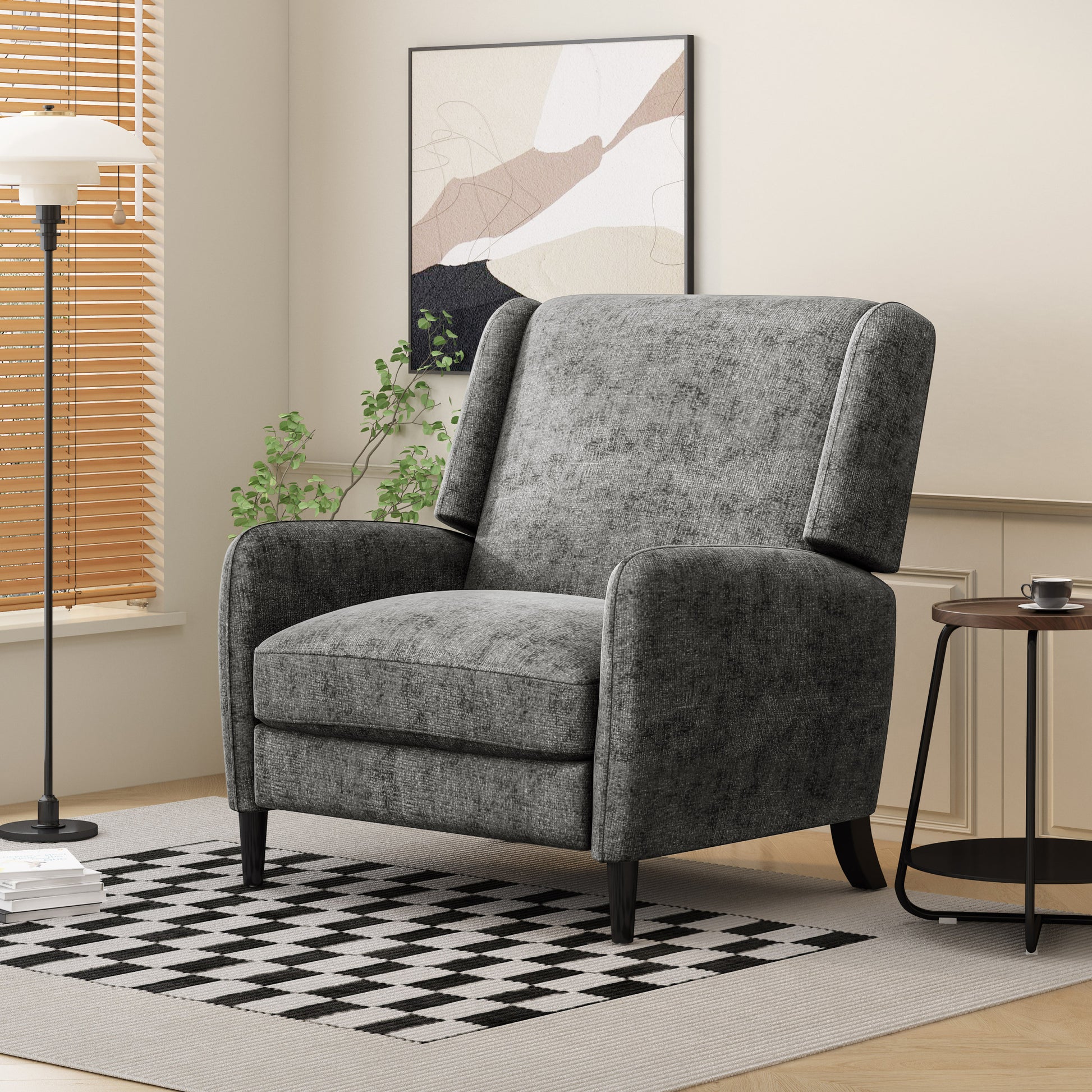 Oversized Textured Fabric Pushback Recliner, Gray And Dark Brown Grey Fabric