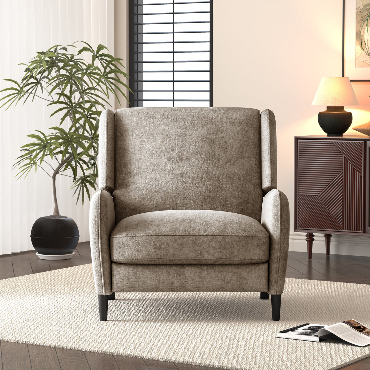 Oversized Textured Fabric Pushback Recliner Dark Beige And Dark Brown Beige Fabric