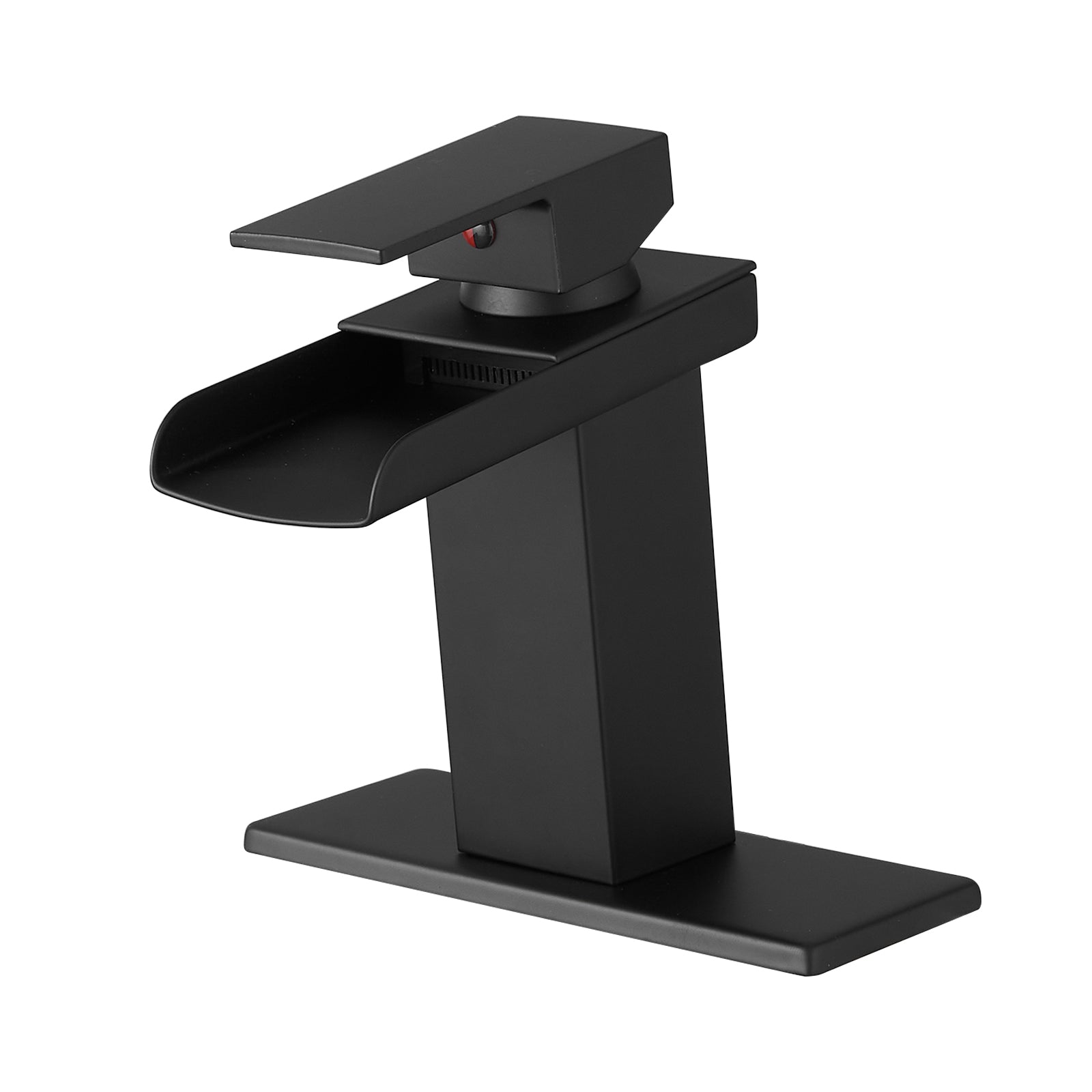 Sink Faucet With Deck Plate Waterfall Black Bathroom Faucets For Sink 1 Hole Or 3 Holes One Handle Faucets Bathroom Joystick Geometric One Black Side Sprayer Deck Mounted Cartridge Valve Single Hole Faucets Matte Black Contemporary 1 Hole Faucets Ceramic