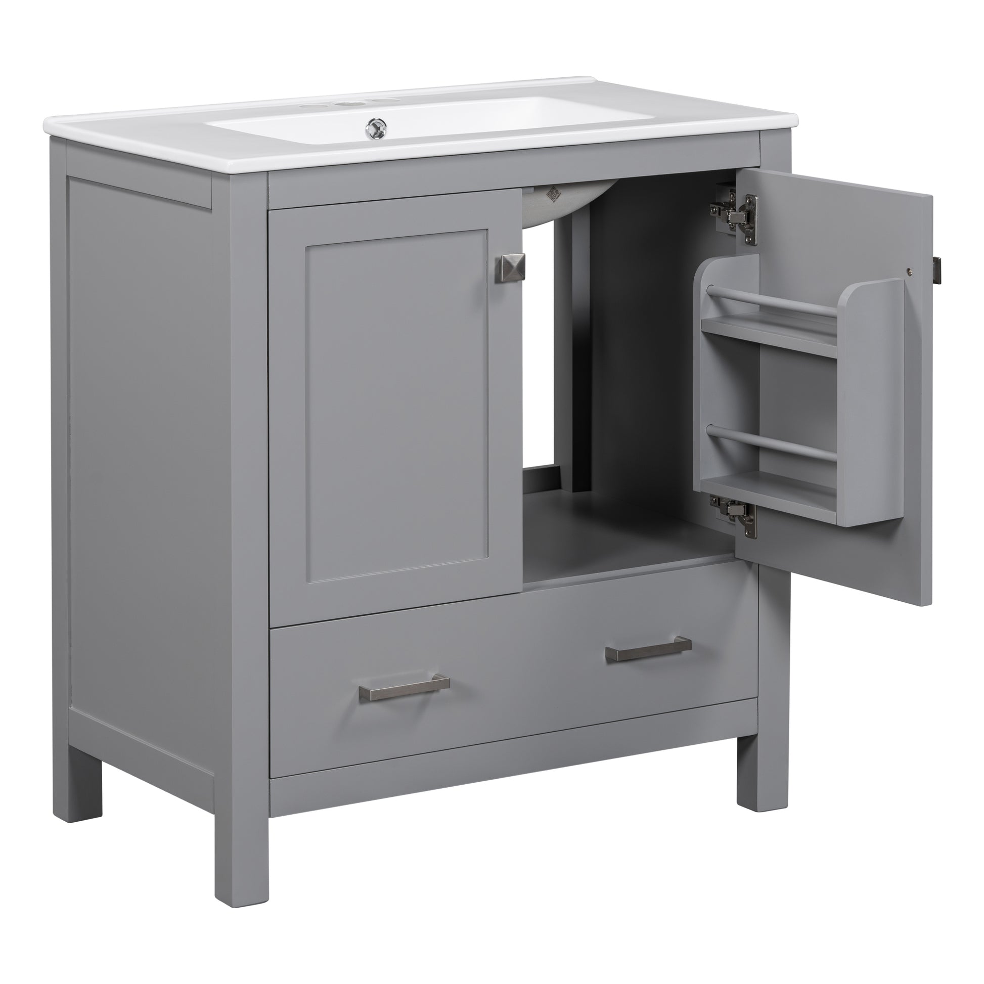 30" Gray Bathroom Vanity With Single Sink, Combo Cabinet Undermount Sink, Bathroom Storage Cabinet With 2 Doors And A Drawer, Soft Closing, Multifunctional Storage, Solid Wood Frame Gray Bathroom Solid Wood Mdf