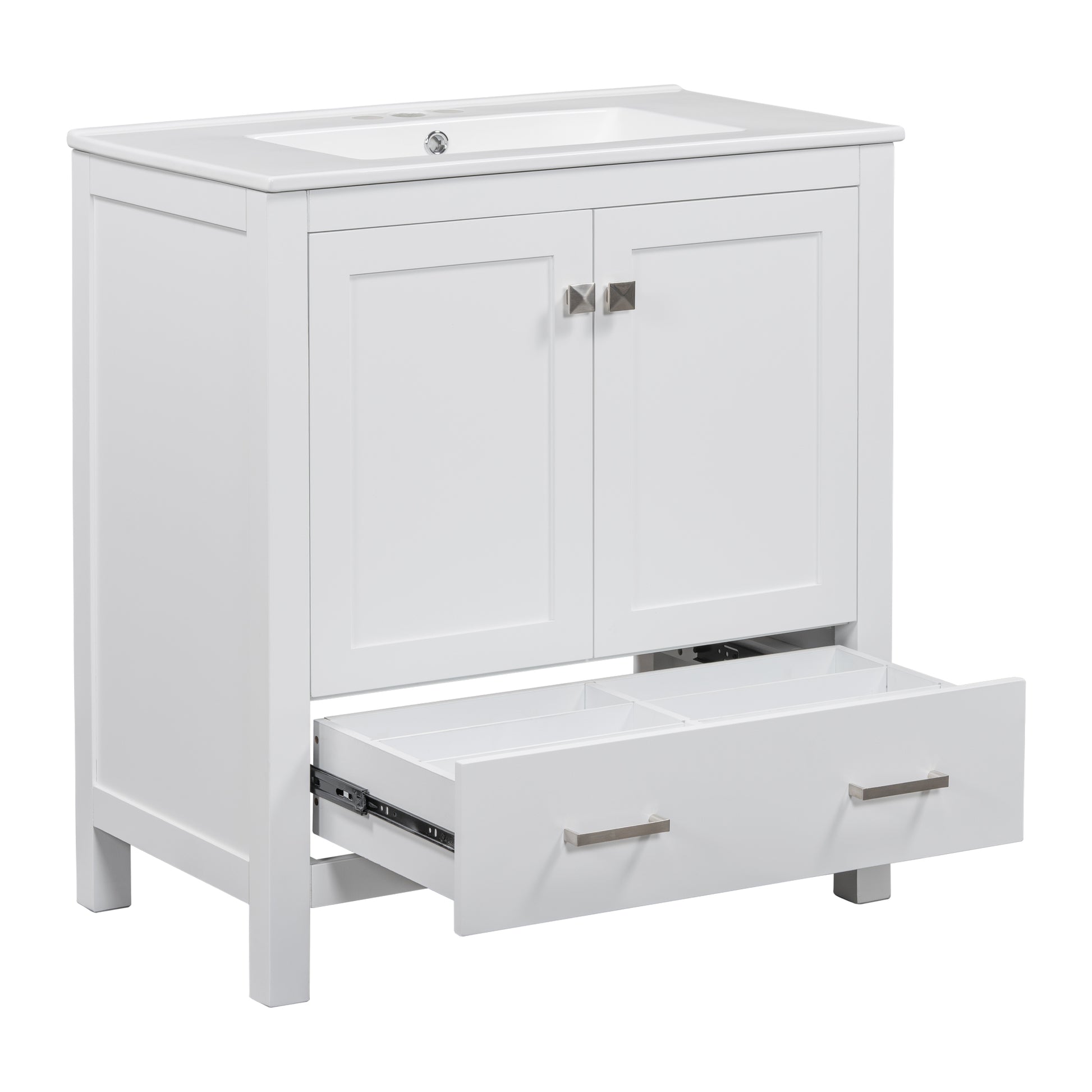 30" White Bathroom Vanity With Single Sink, Combo Cabinet Undermount Sink, Bathroom Storage Cabinet With 2 Doors And A Drawer, Soft Closing, Multifunctional Storage, Solid Wood Frame White Bathroom Solid Wood Mdf