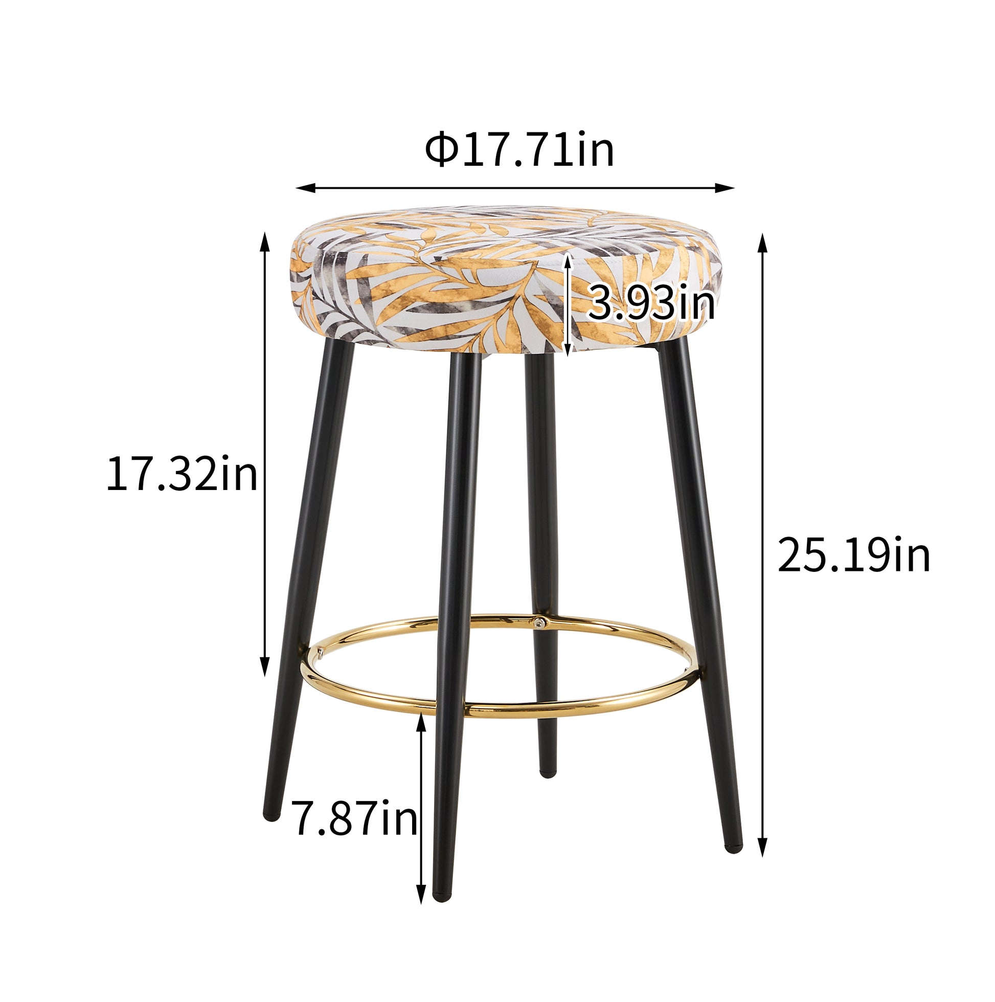 Counter Height Bar Stools Set Of 2, Pu Kitchen Stools Upholstered Dining Chair Stools 24 Inches Height With Golden Footrest For Kitchen Island Coffee Shop Bar Home Balcony Golden Leaves Velvet Cushion Alloy Steel Golden Black Kitchen Foam Dry Clean Round