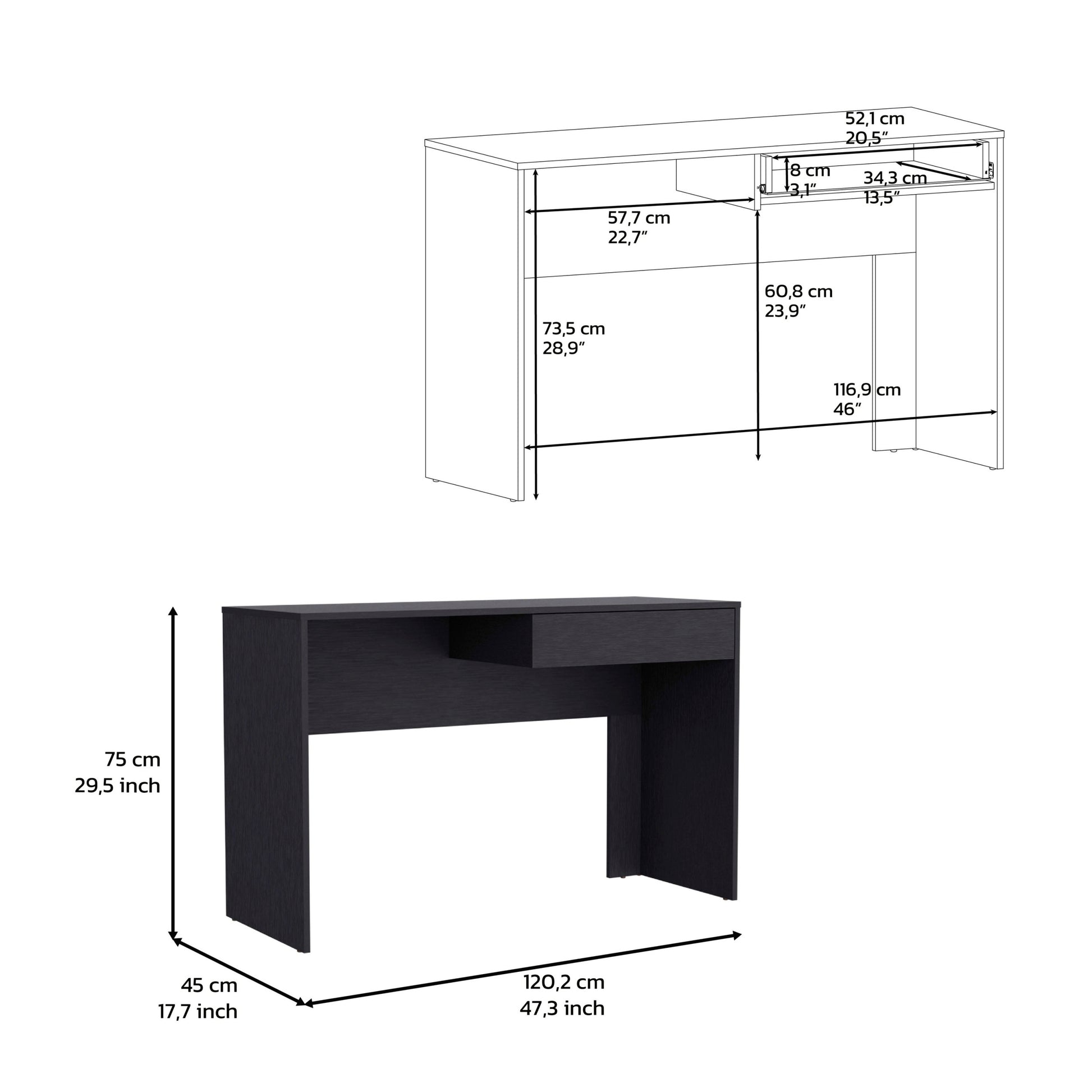 Writing Computer Desk With One Drawer, Black Black Particle Board Particle Board