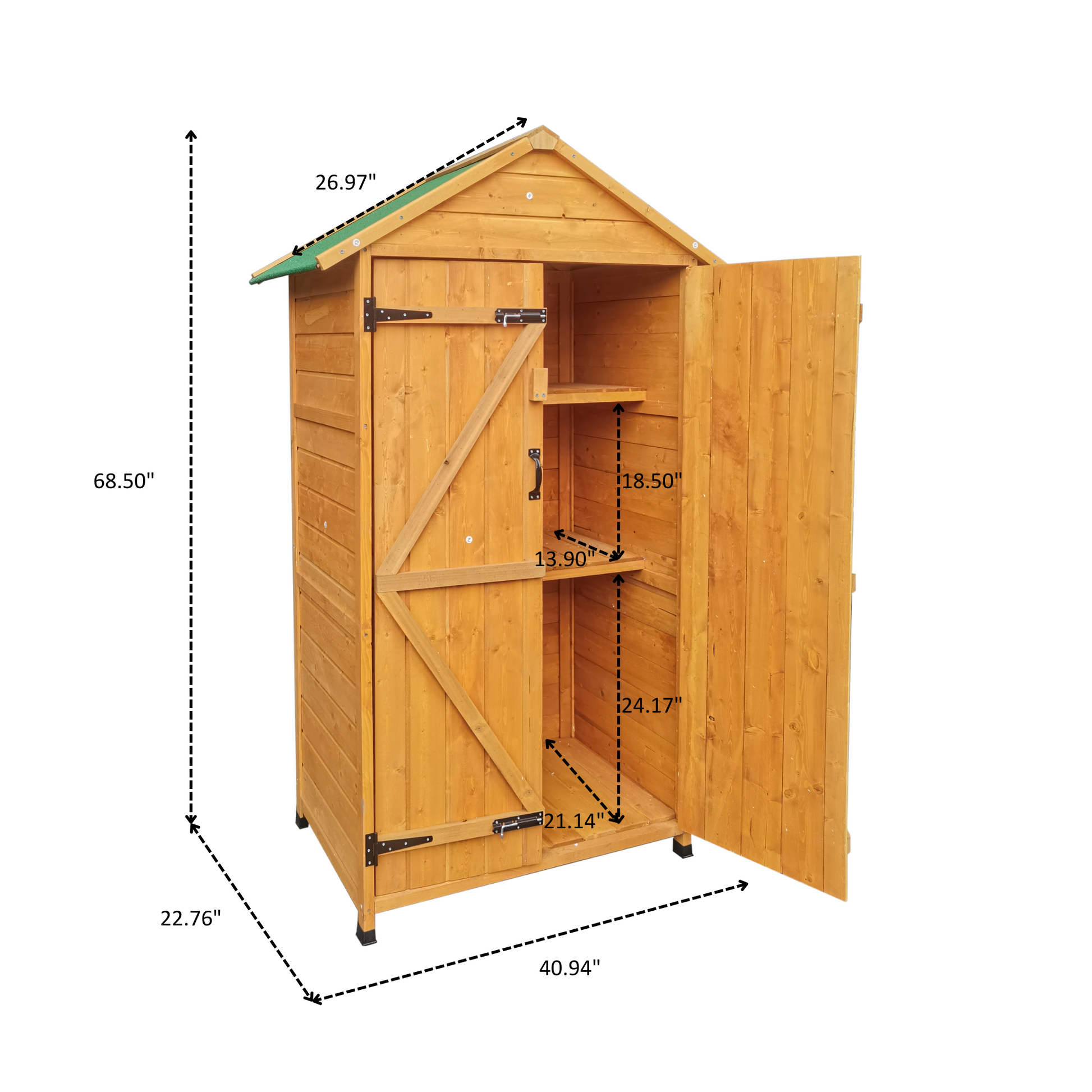 Xwt010 Wooden Shed Natural For Backyard Garden Big Spire Tool Storage 68.50"X 22.83"X 40.35" Natural Wood