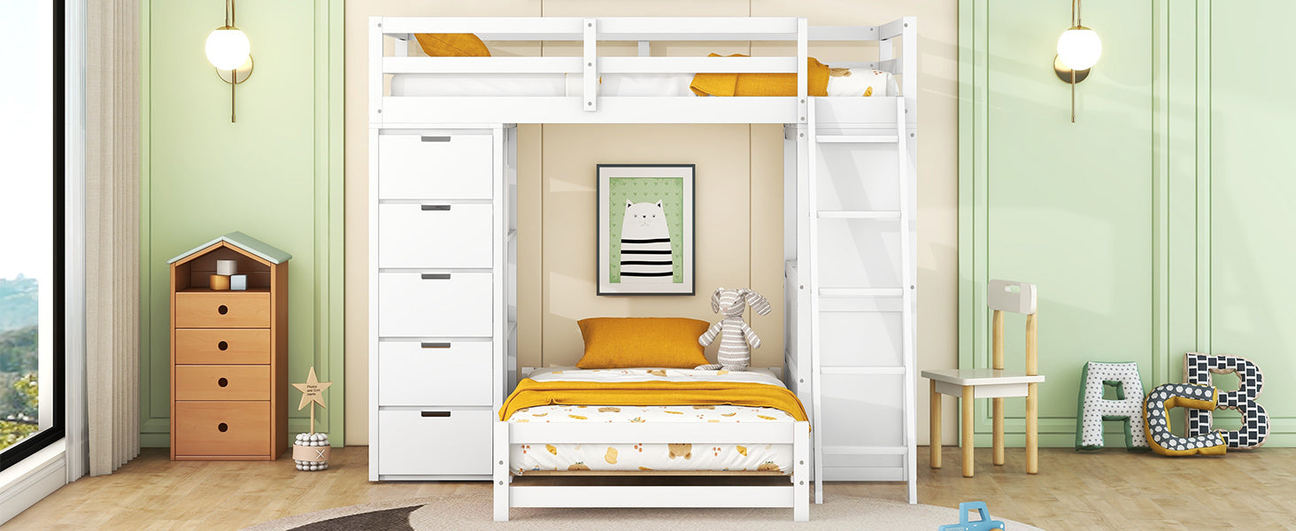 Twin Over Twin Bunk Bed With Led Light And Usb Ports, White Twin White Plywood