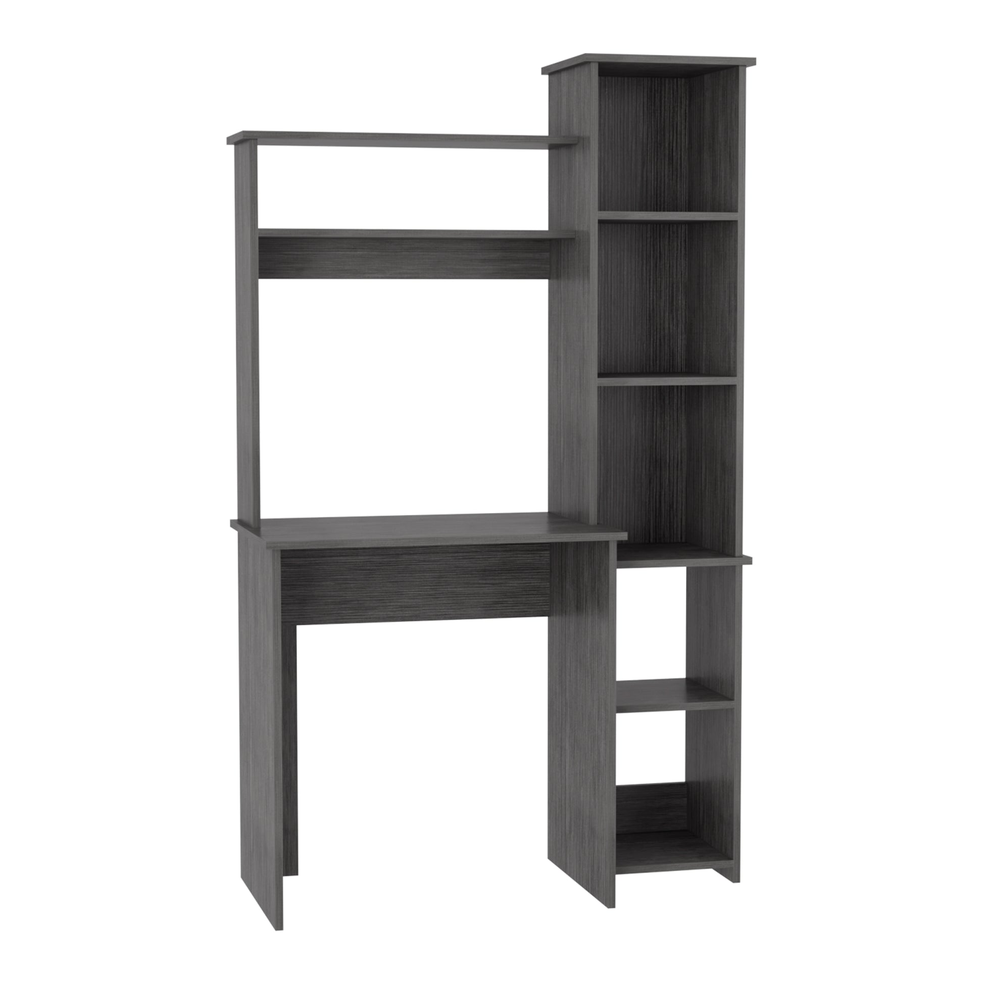 Aramis Desk, Five Shelves, Two Superior Shelves, Smokey Oak Gray Particle Board Particle Board