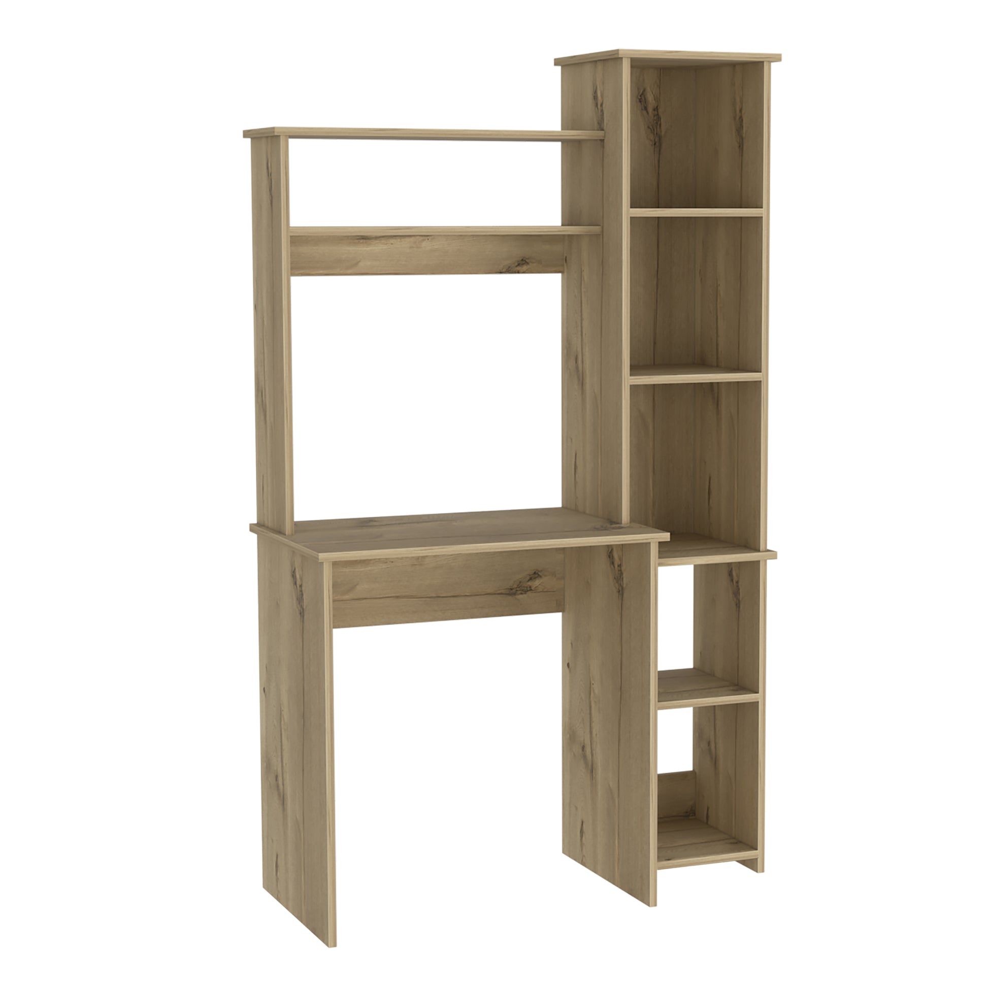 Desk, Five Shelves, Two Superior Shelves, Light Oak Beige Particle Board Particle Board