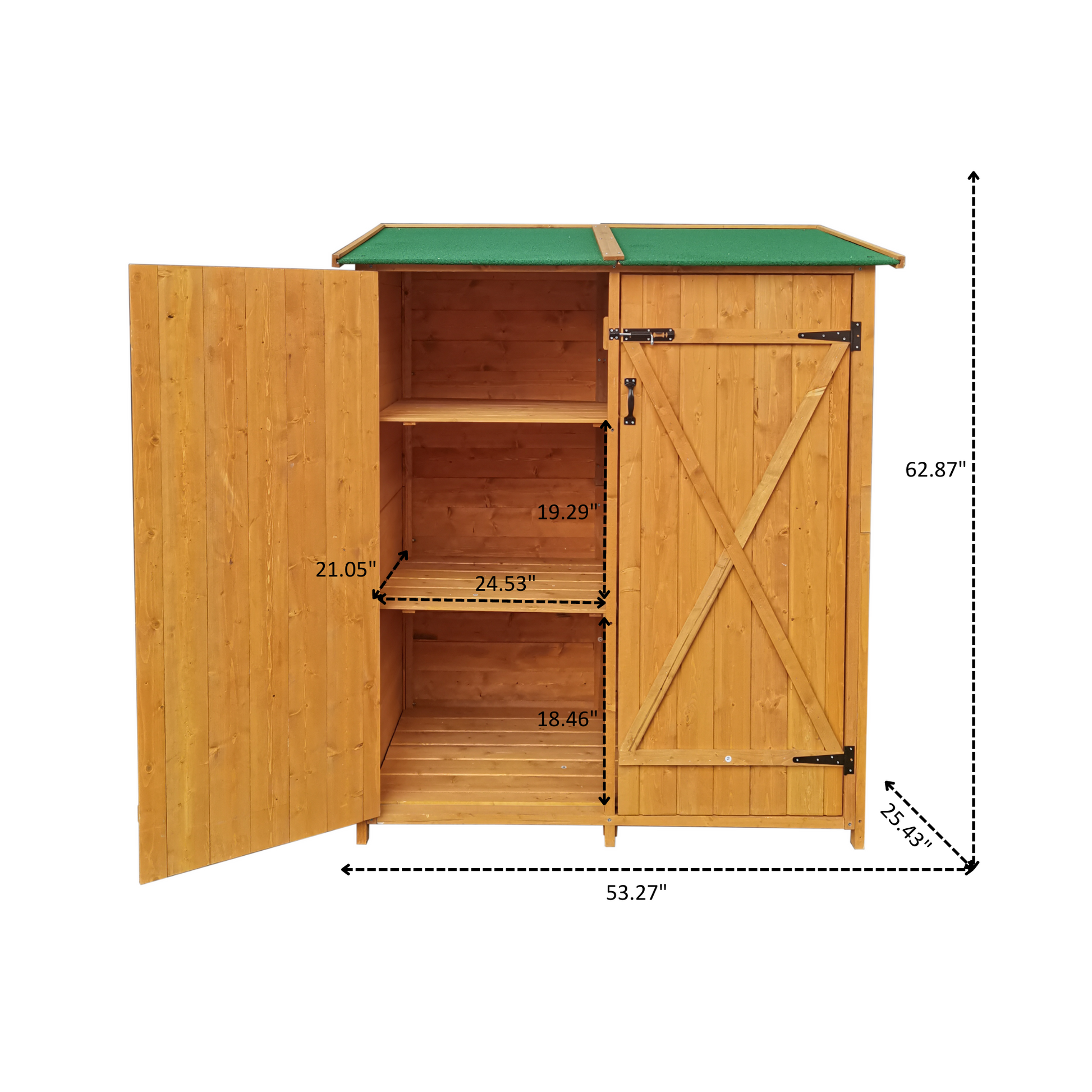 Xwt011 Wooden Shed Natural For Backyard Garden Big Tool Storage Flat Roof Tool Room 63.58"X 24.6"X 53.15" Natural Wood