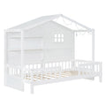 Twin Size House Bed With Shelves, House Bed With Window And Sparkling Light Strip On The Roof, White Twin White Solid Wood Mdf