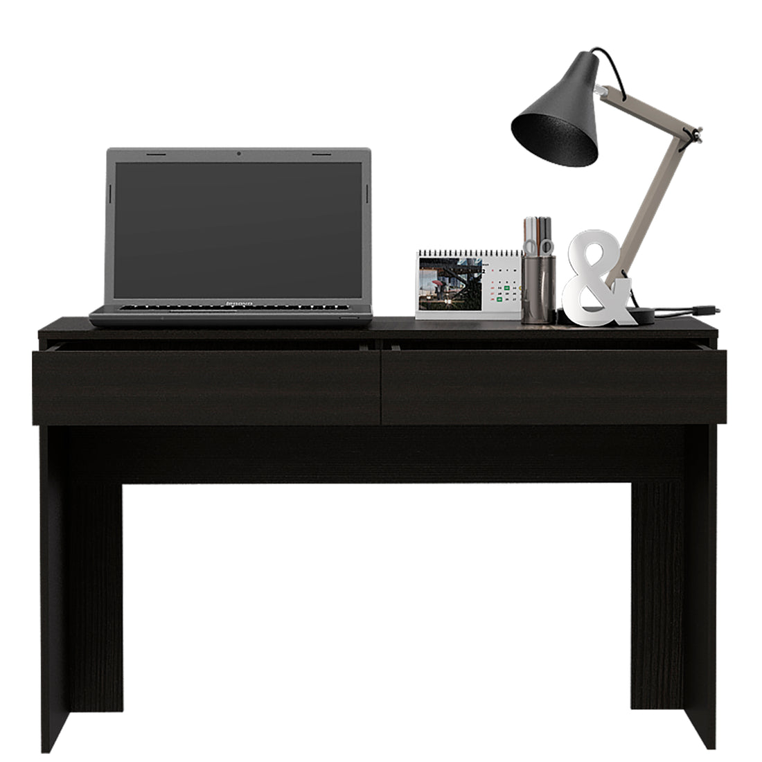 Computer Desk With Two Drawers Writing, Black Black Particle Board Particle Board