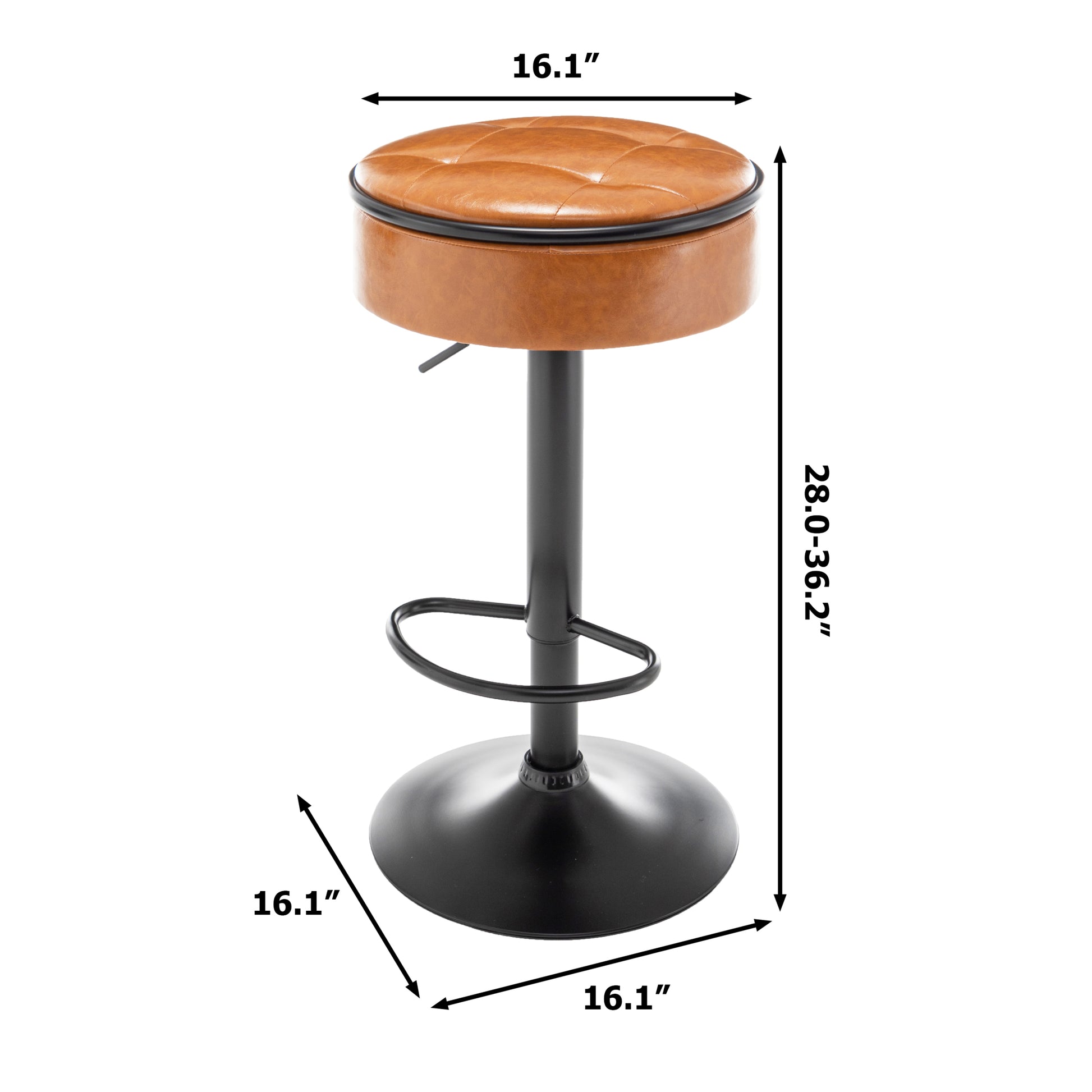 Round Storage Bar Stool Set Of 2, Brown Faux Leather Height Adjustable Barstool, 360 Counter Height Swivel Stool, Armless Bar Chair With Metal Frame For Kitchen Counter Dining Living Room Brown Set Of 2 Foam Pu Leather