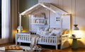 Twin Size House Bed With Shelves, House Bed With Window And Sparkling Light Strip On The Roof, White Twin White Solid Wood Mdf